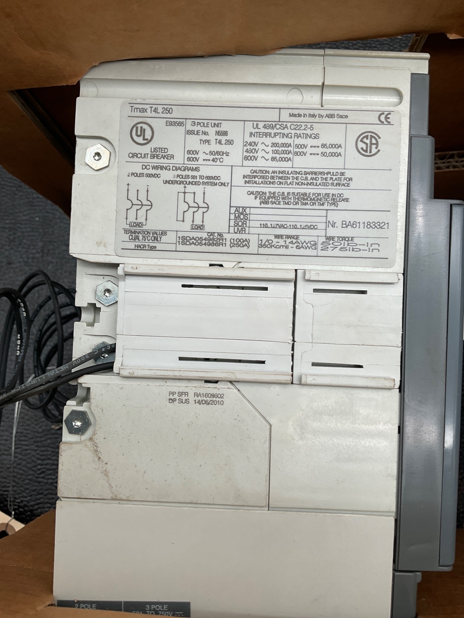 ABB SACE TMAX T4 L 250 Molded Case Circuit Breaker NEW 2