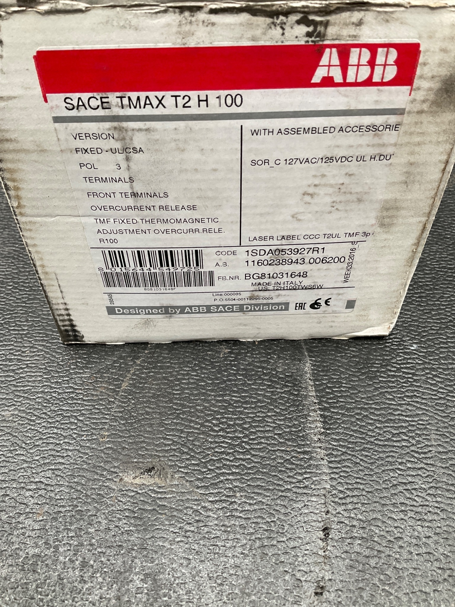 ABB SACE TMAX T2 H 100 Molded Case Circuit Breaker NEW 1