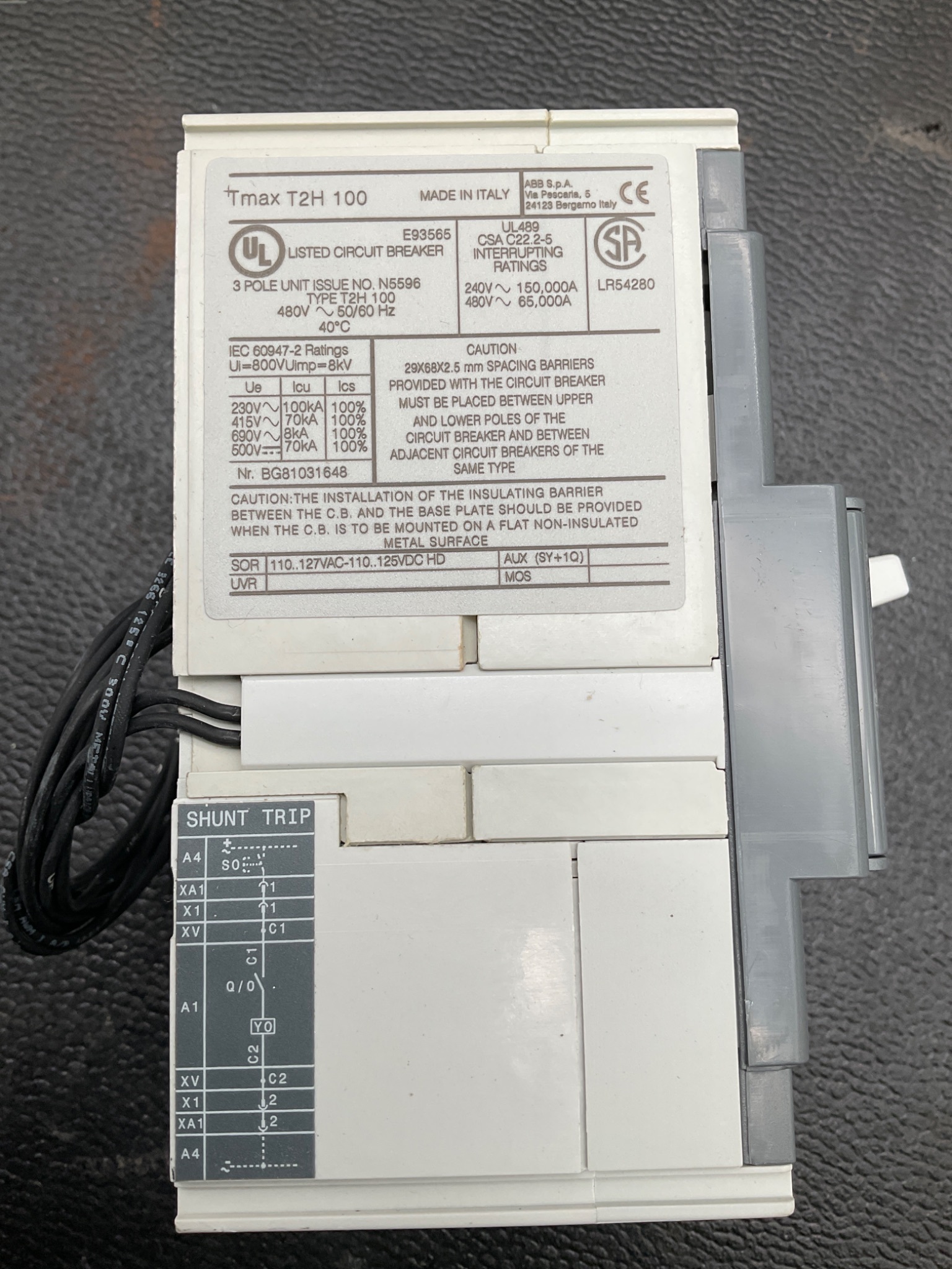 ABB SACE TMAX T2 H 100 Molded Case Circuit Breaker NEW 2