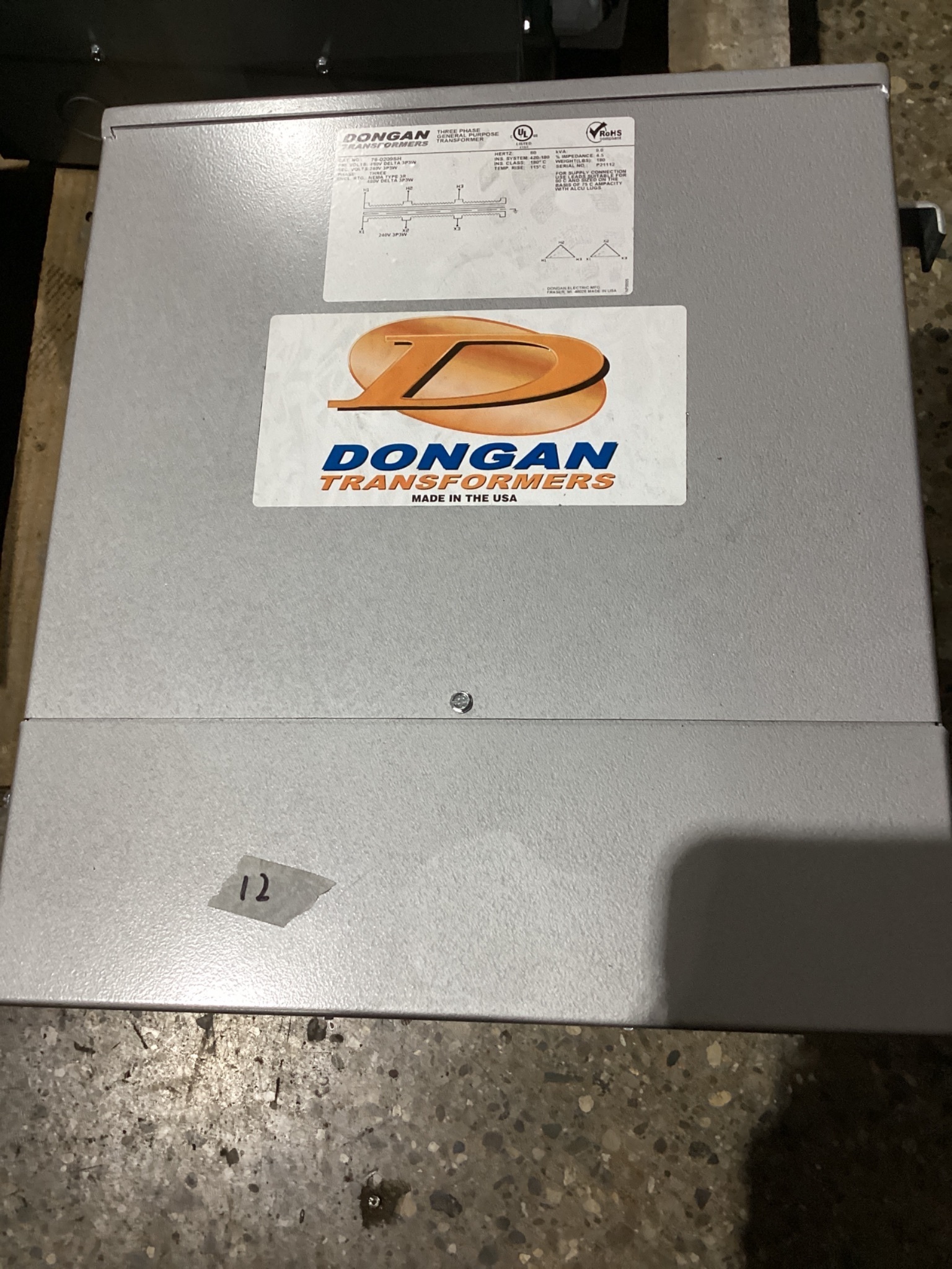 DONGAN 76‑0209SH 9 KVA Transformer 480V - 240V USED 0