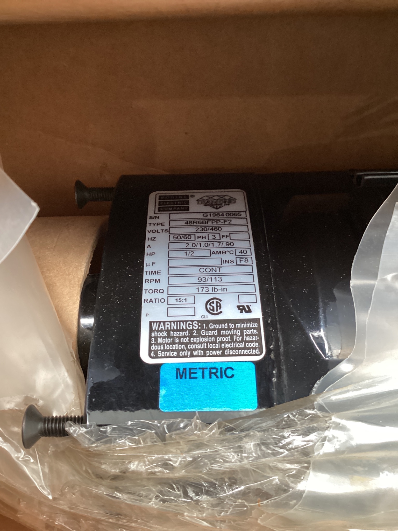 BODINE ELECTRIC 48R6BFPP-F2 Gearmotor 1/4HP 230V NEW 4