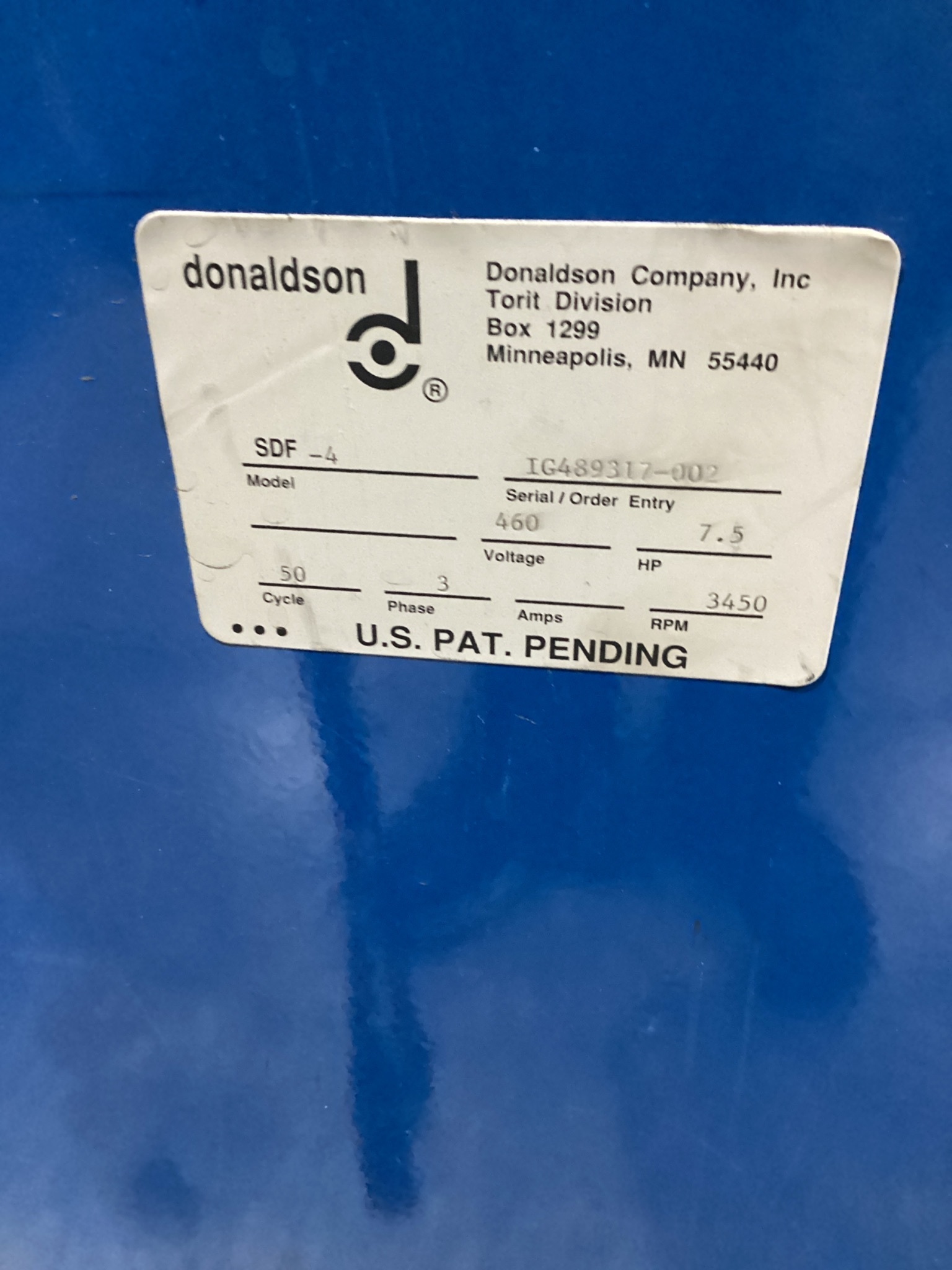 DONALDSON TORIT SDF-4 1200 CFM Cartridge Dust Collector 7.5HP USED 3