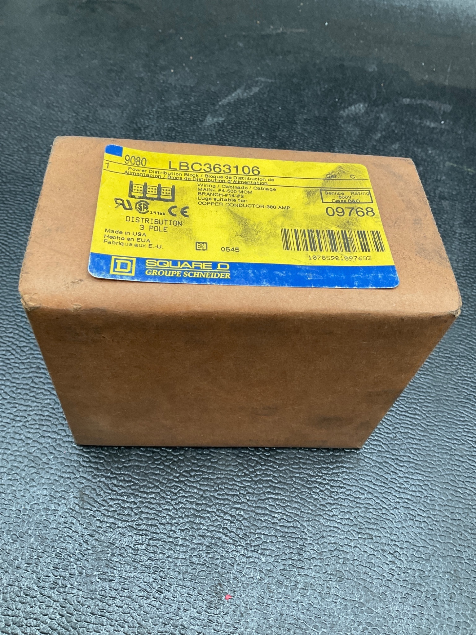 SQUARE D LBC363106 3-Pole Distribution Block NEW 3