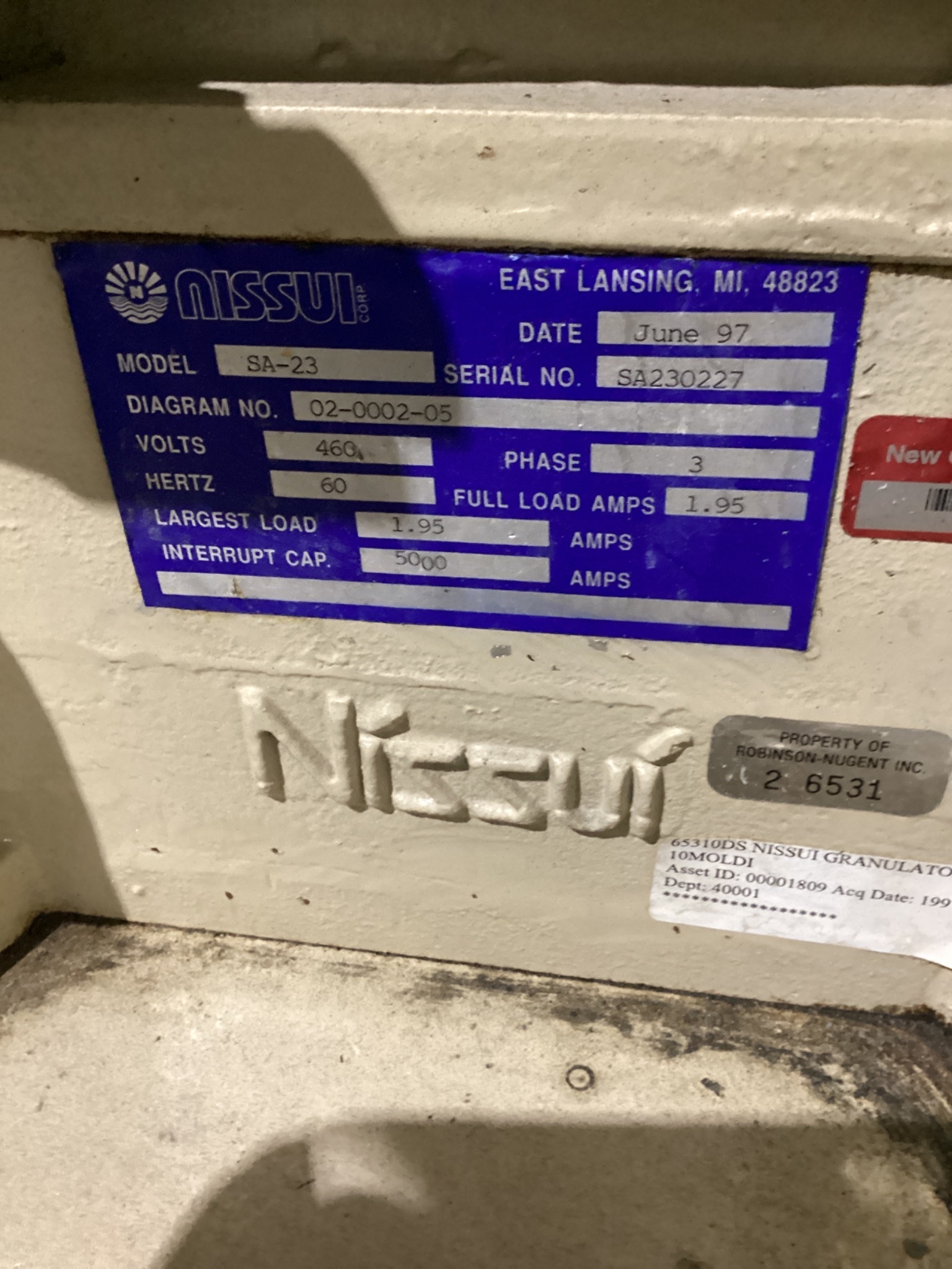 NISSUI SA-23 Low-Speed Screenless Granulator 460V USED 4