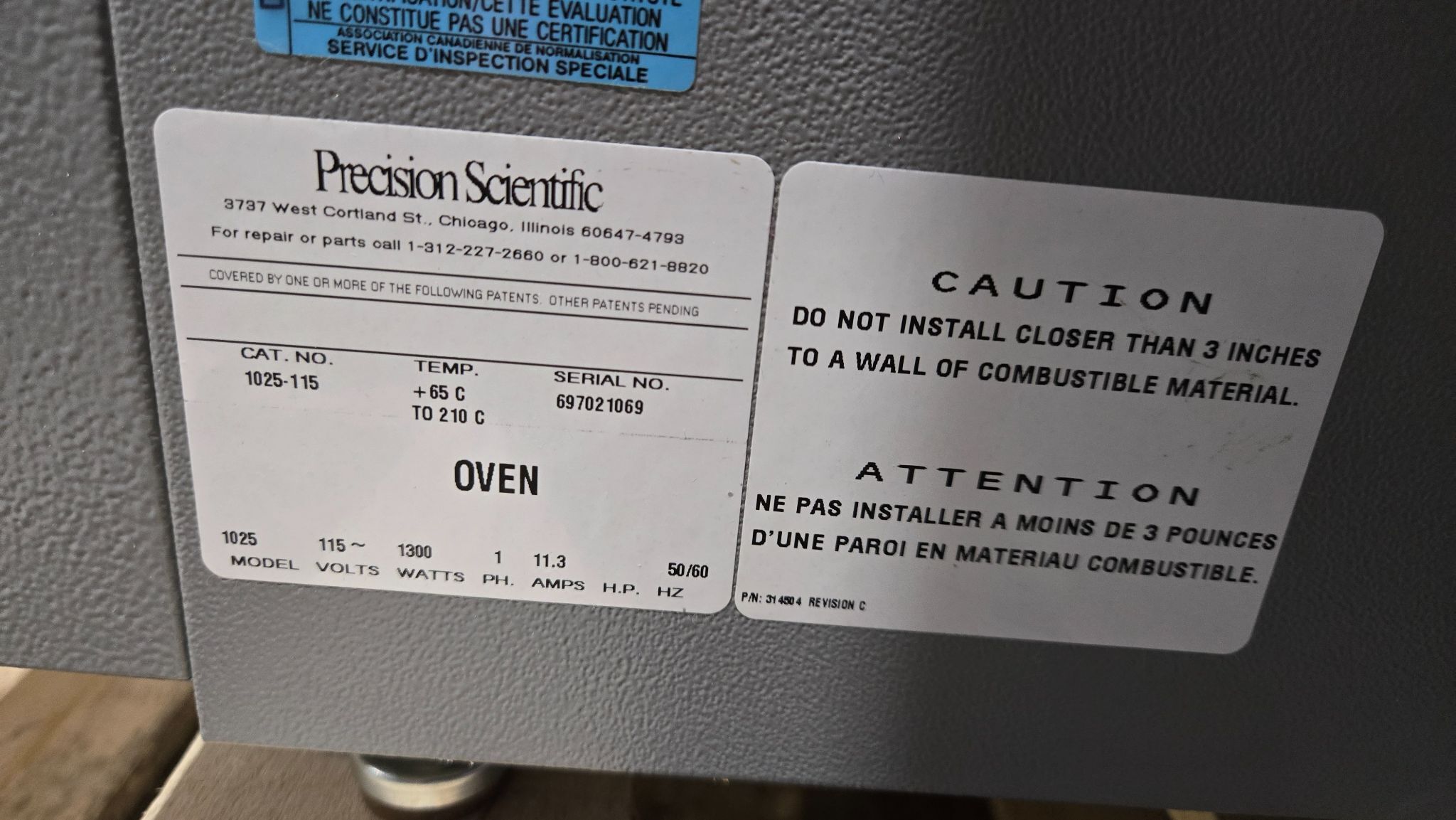 PRECISION SCIENTIFIC 1025 OVEN 115V 1300W 65C-210C TEMP USED 5