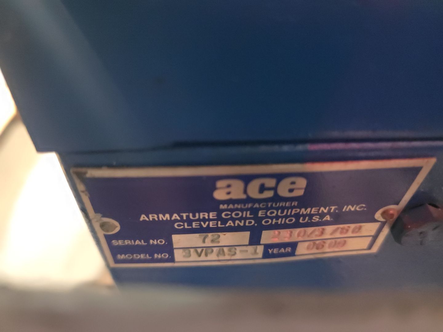 ACE 3VPAS-1 Coil Winder Rewind Machine Heavy Duty Model HD 230V 3 PH USED 5