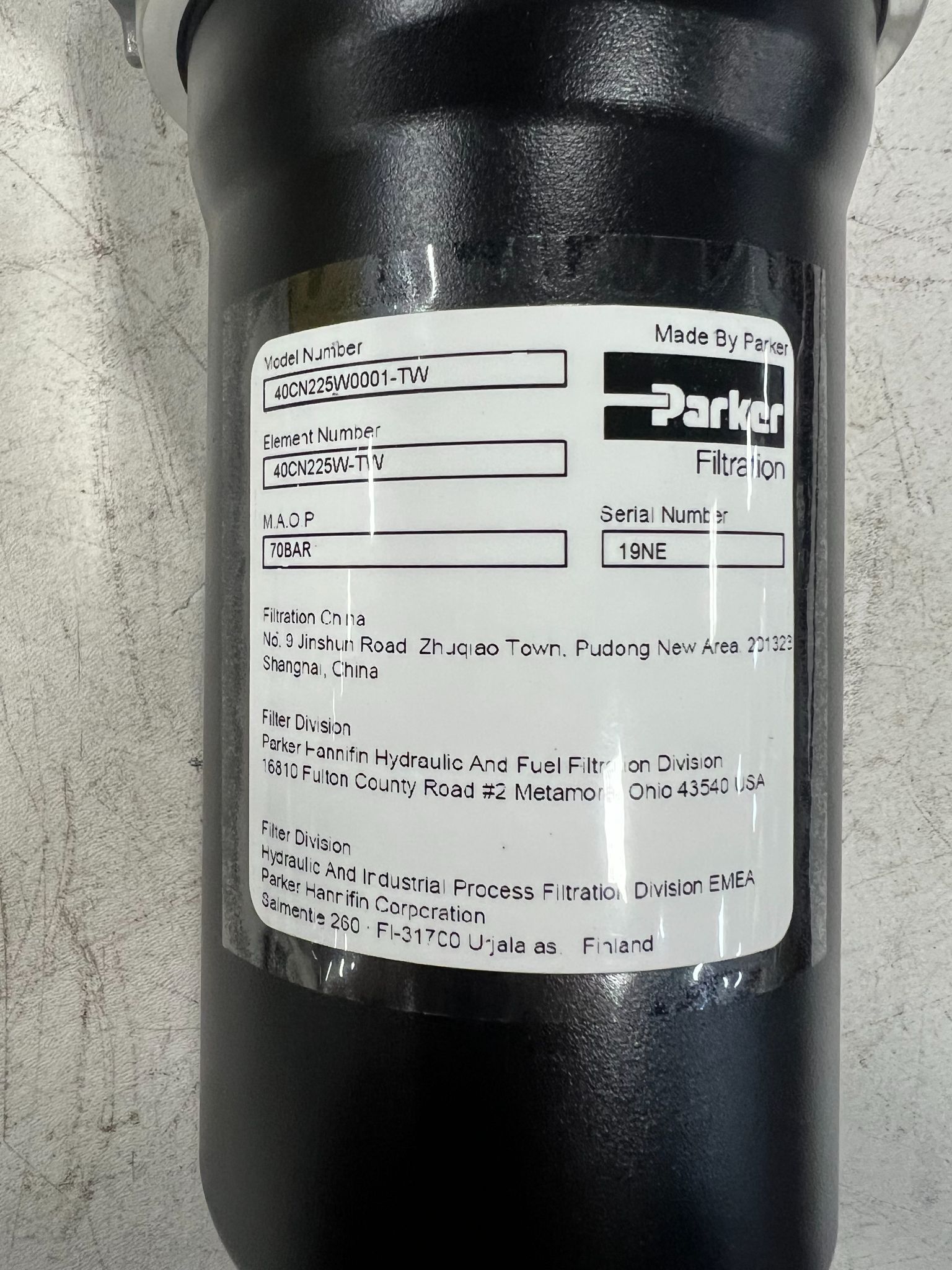PARKER 40CN225W0001-TW FILTER 70 BAR NEW 4