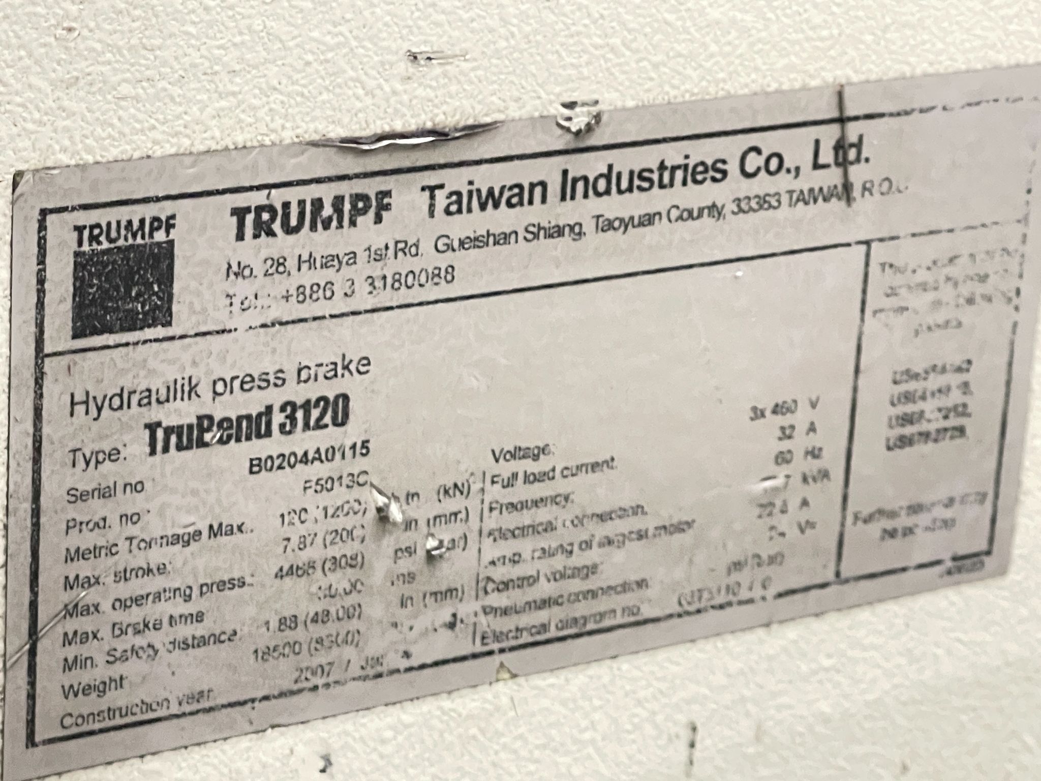 TRUMPF TRUBEND 3120 CNC PRESS BRAKE 132T 122IN 4-AXIS USED 8