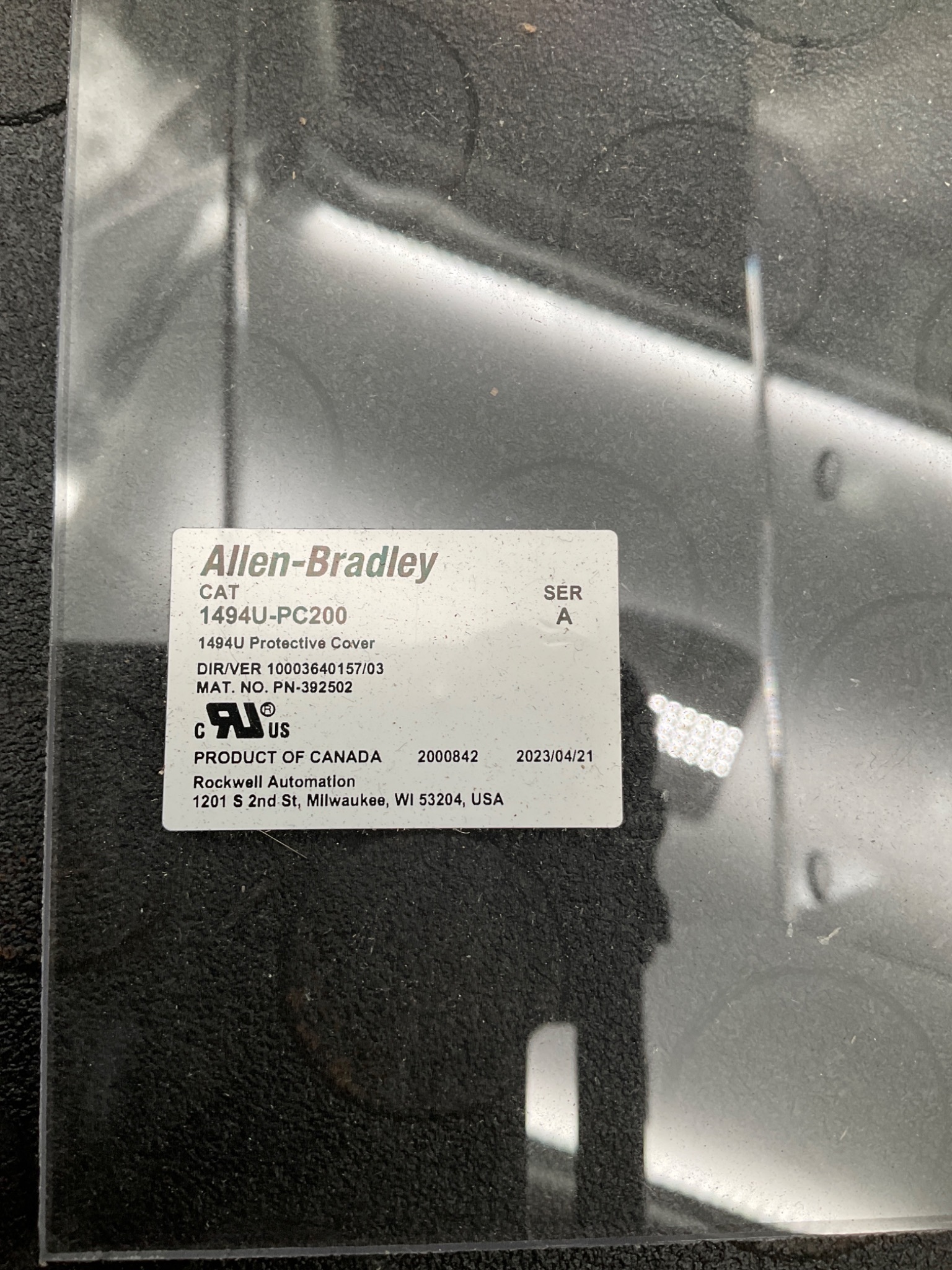 ALLEN BRADLEY 1494U-PC200 200A Disconnect Protective Cover USED 3