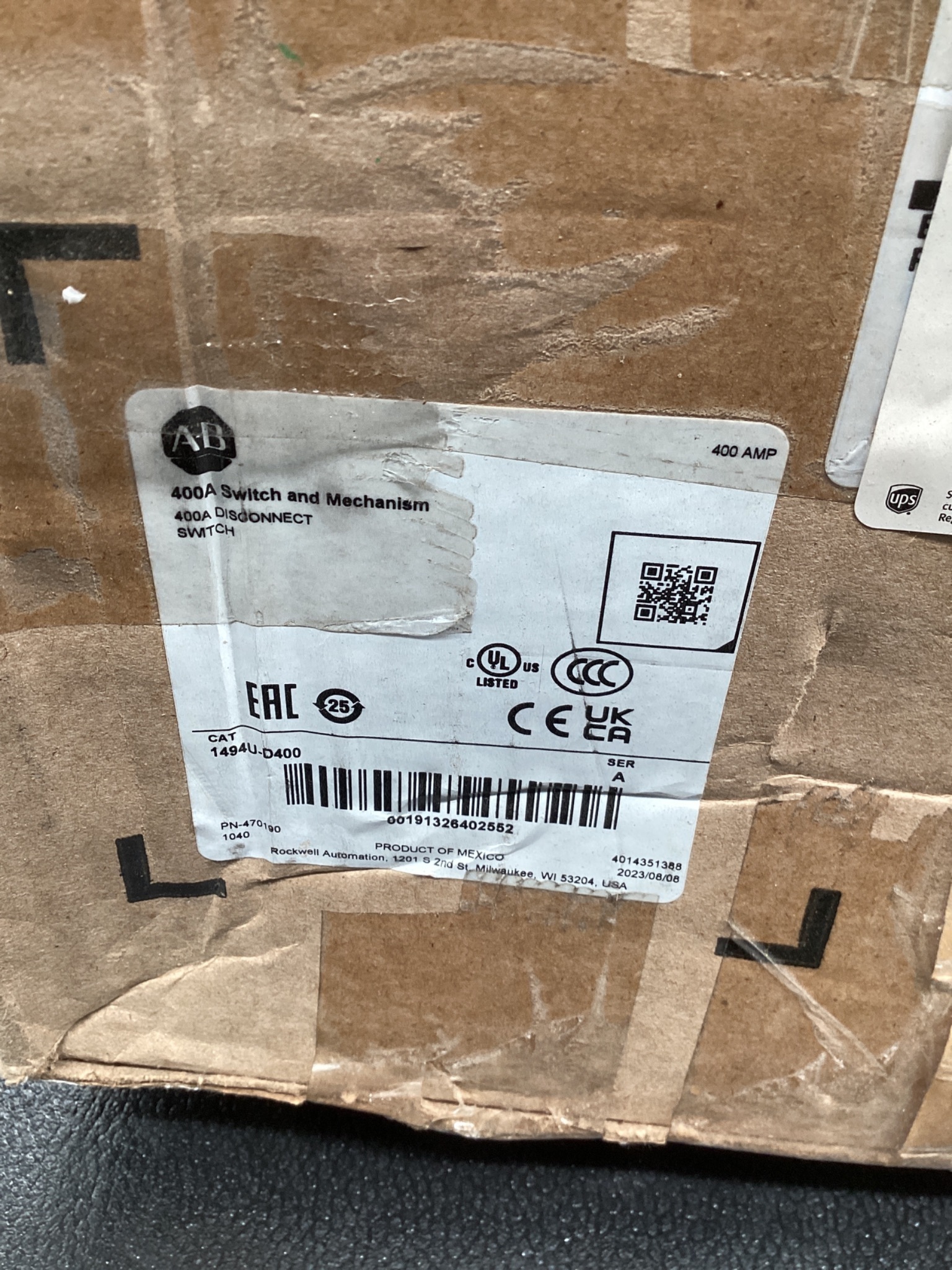 ALLEN BRADLEY 1494U-D400 400 Amp Disconnect Switch NEW 6