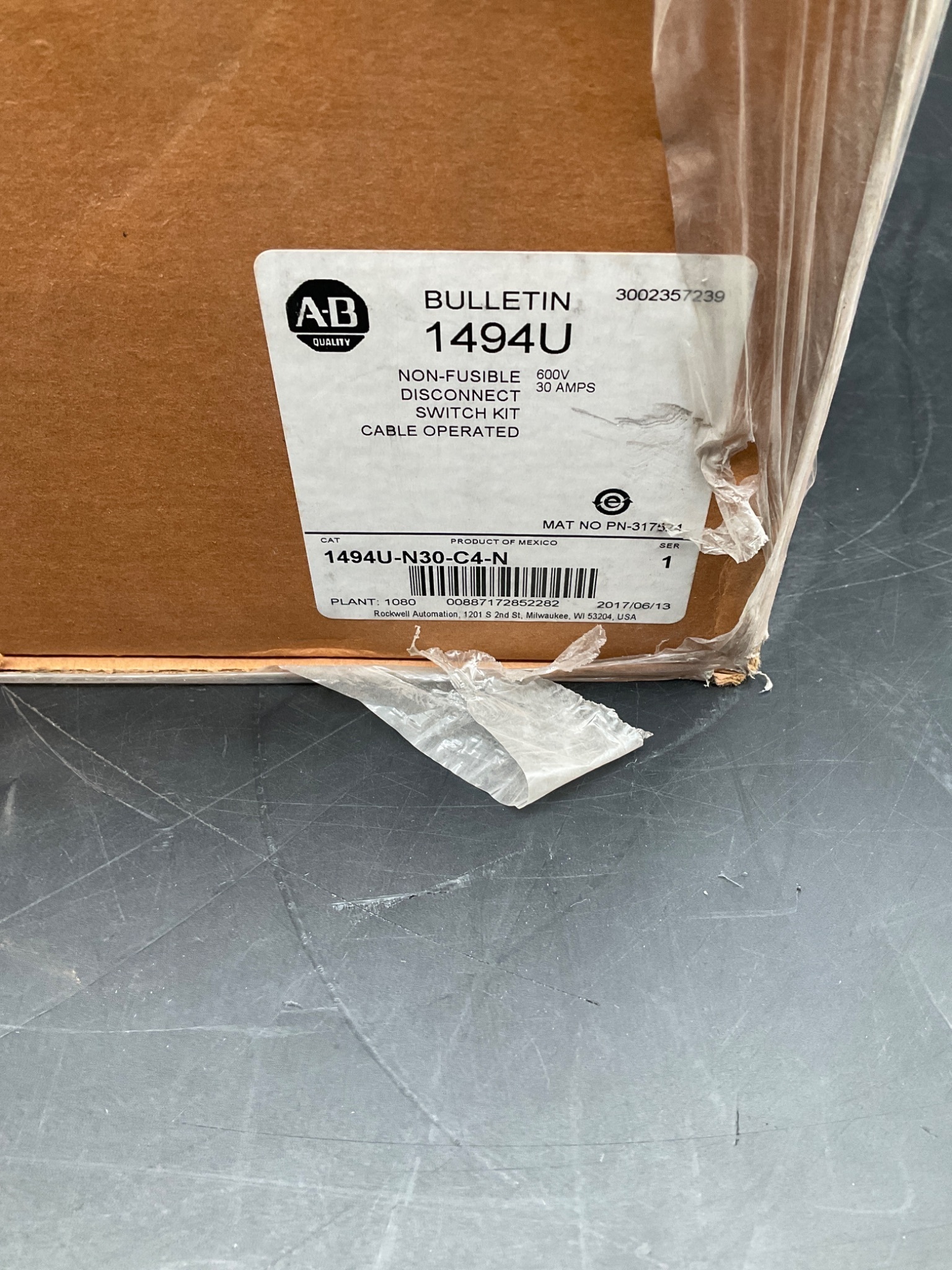 ALLEN BRADLEY 1494U-N30-C4-N Disconnect Switch Kit NEW 1