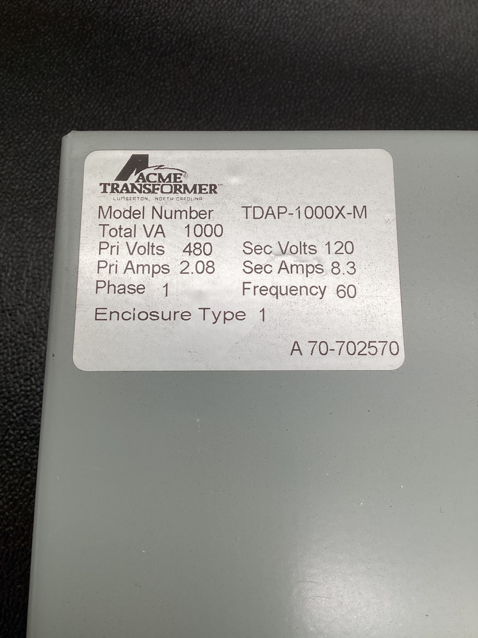 ACME TDAP-1000X-M 1KVA Transformer Disconnect USED 6