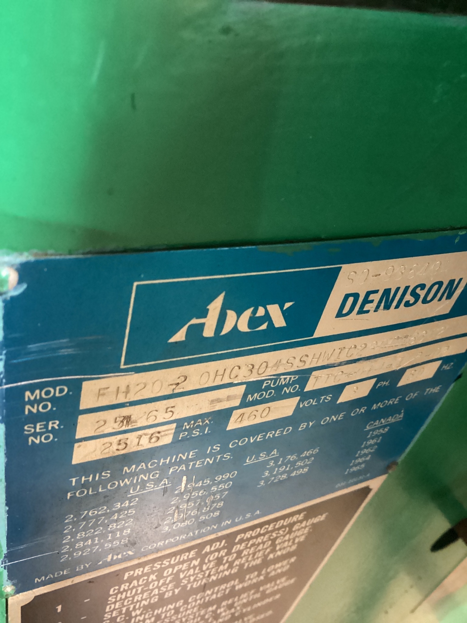 ABEX DENISON FH20-2 OHC304SSHWIC280CR6302 20T Hydraulic Multipress USED 4