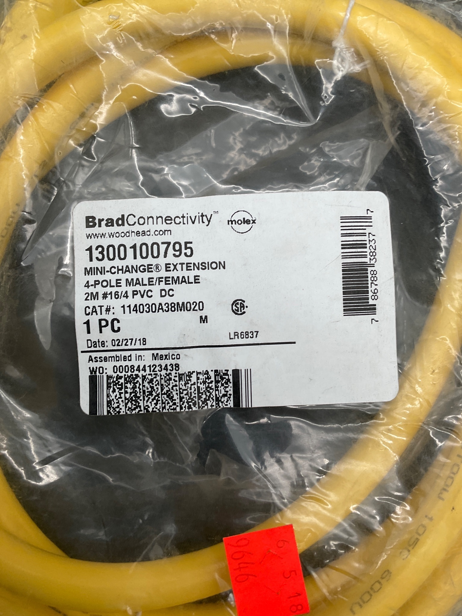 BRAD CONNECTIVITY 114030A38M020 Mini-Change Cordset 4-Pin 2M 600V PVC NEW 2
