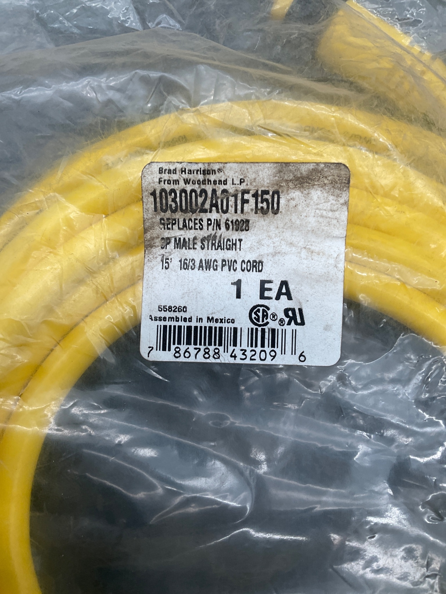 BRAD CONNECTIVITY 103002A01F150 Mini-Change Cordset 3-Pin Male 15FT PVC 600V NEW 0