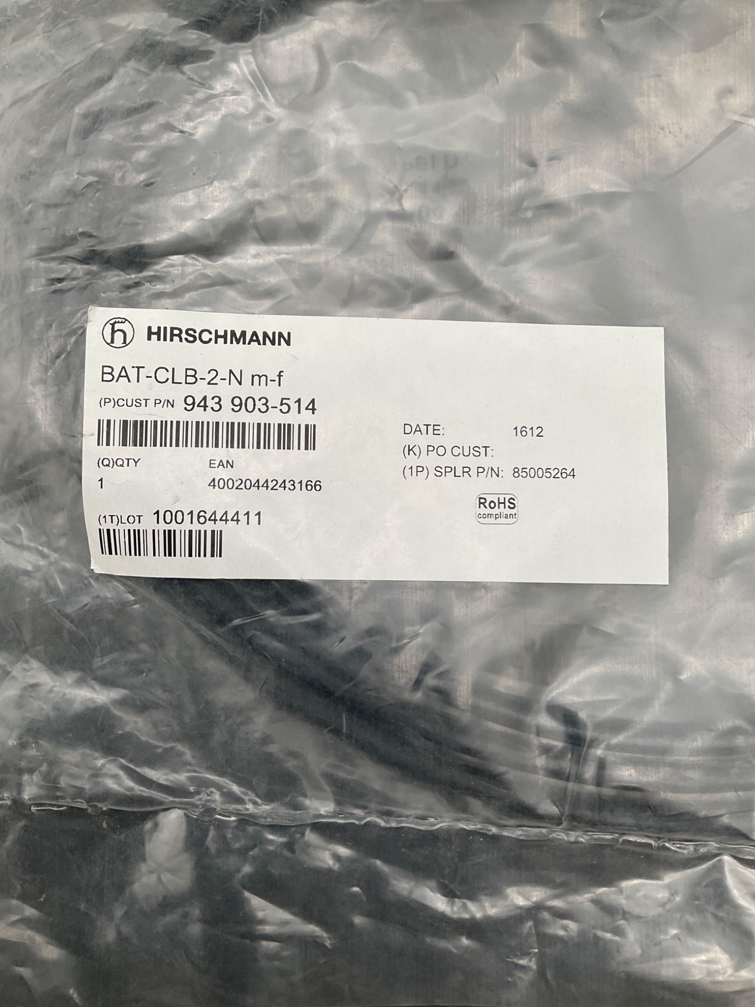 HIRSCHMANN BAT-CLB-2-N M-F RF Cable Assembly 2M N Male to N Female NEW 0