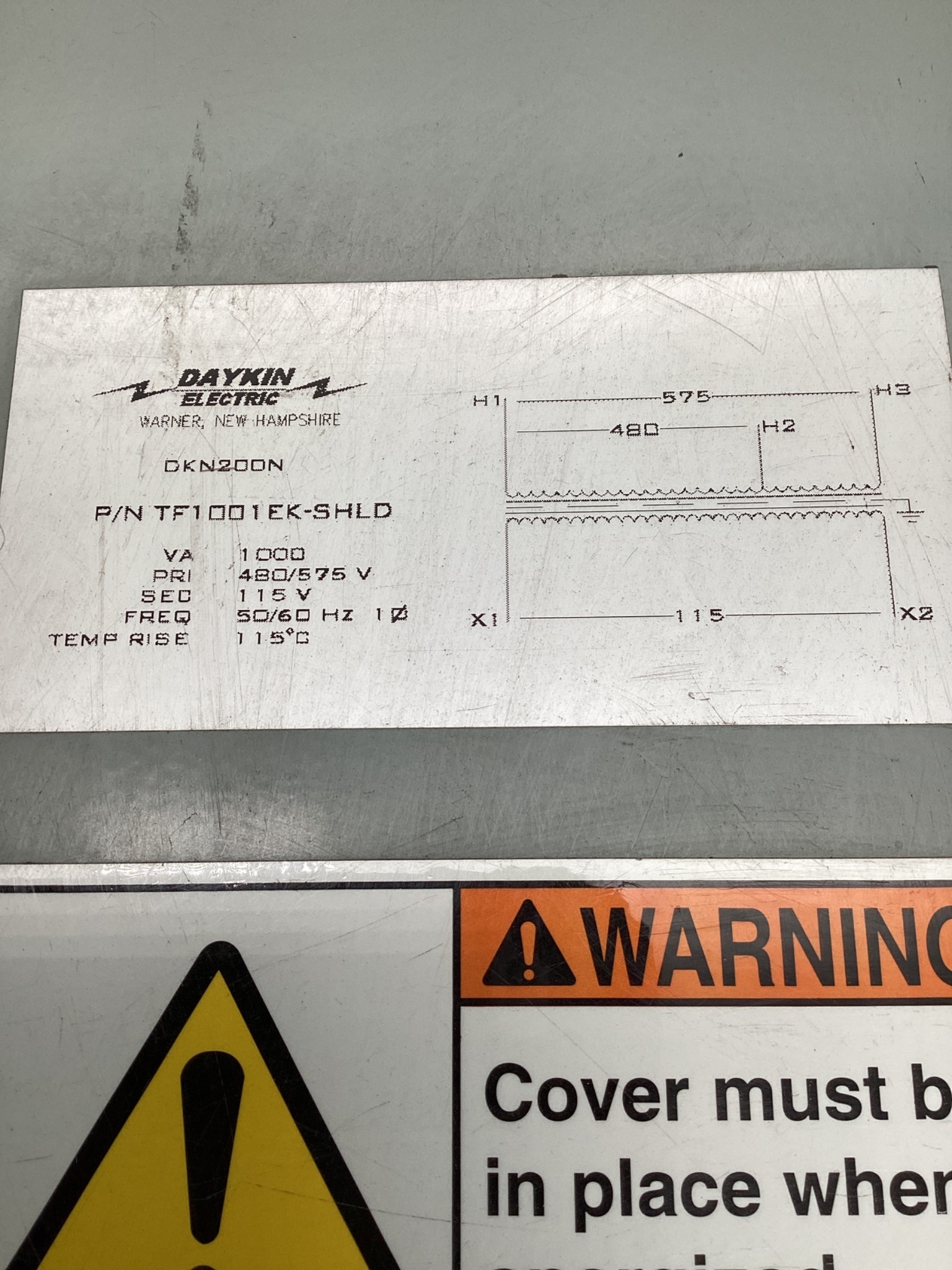DAYKIN TF1001EK-SHLD 1 KVA Shielded Transformer 480/575V - 115V USED 4