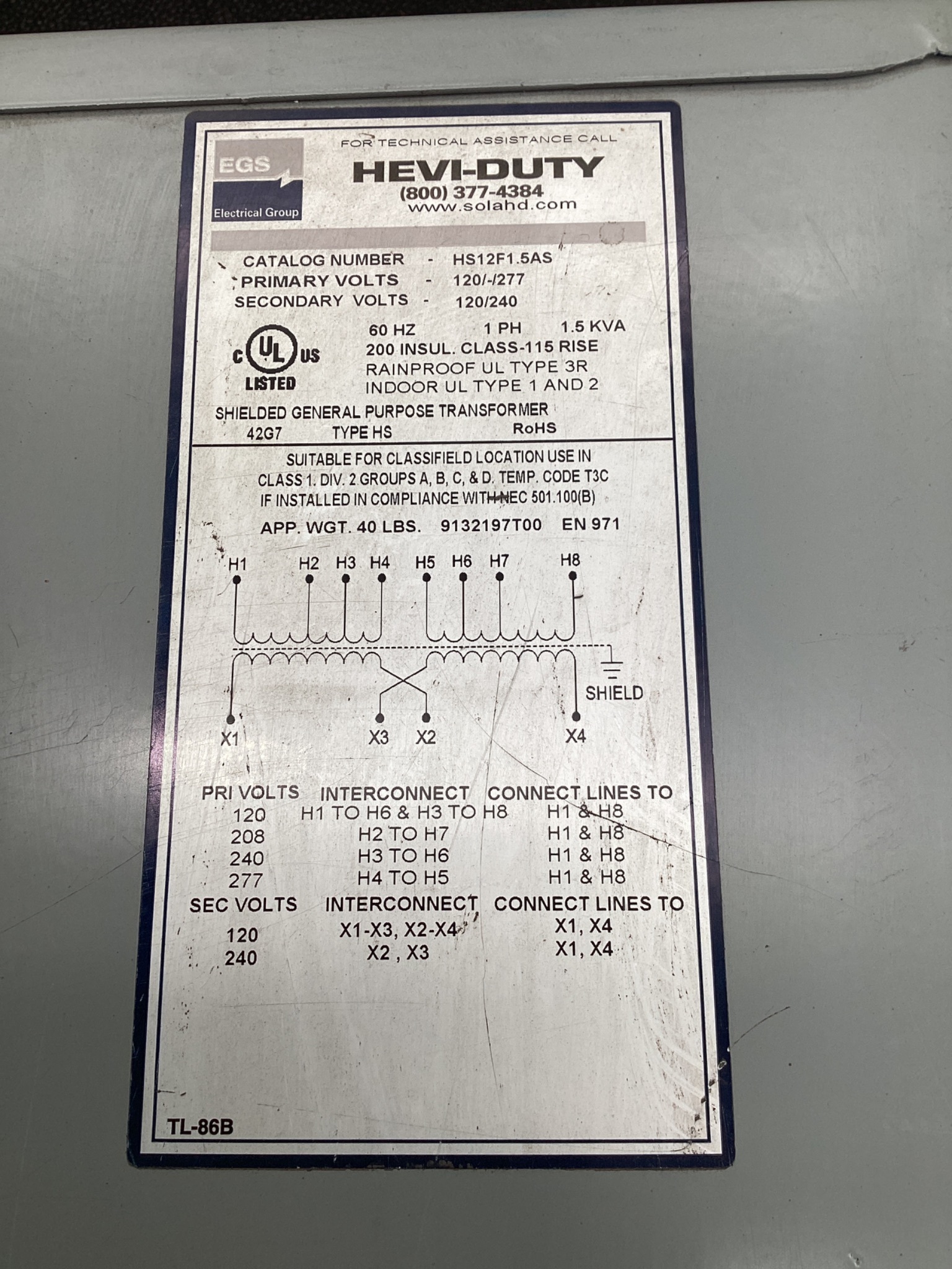 SOLAHD HS12F1.5AS 1.5 KVA Industrial Transformer USED 4