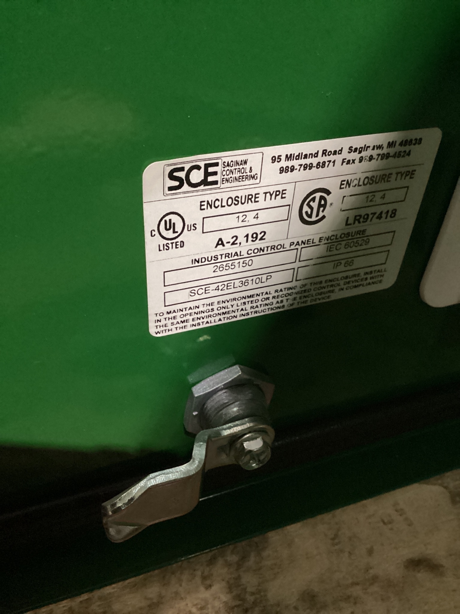 SCE SCE-48XEL3710LP 1/4 Turn Latch Enclosures, NEMA 3R, 4, 12, 13 USED 2