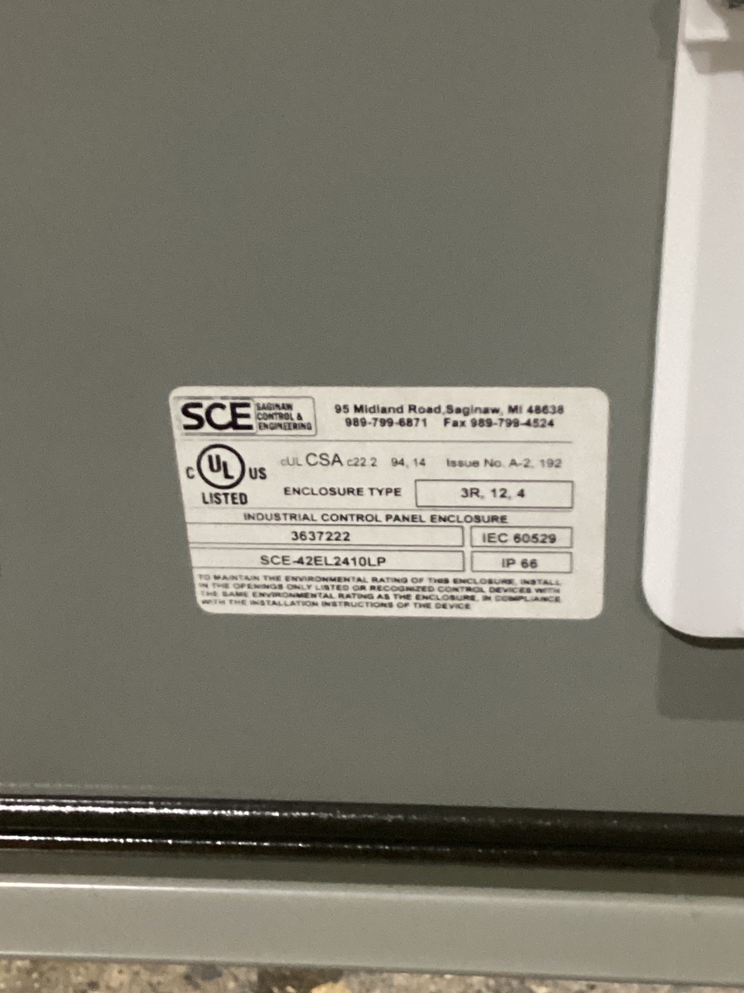 SAGINAW SCE-42EL2410LP Electrical Enclosure NEW 2