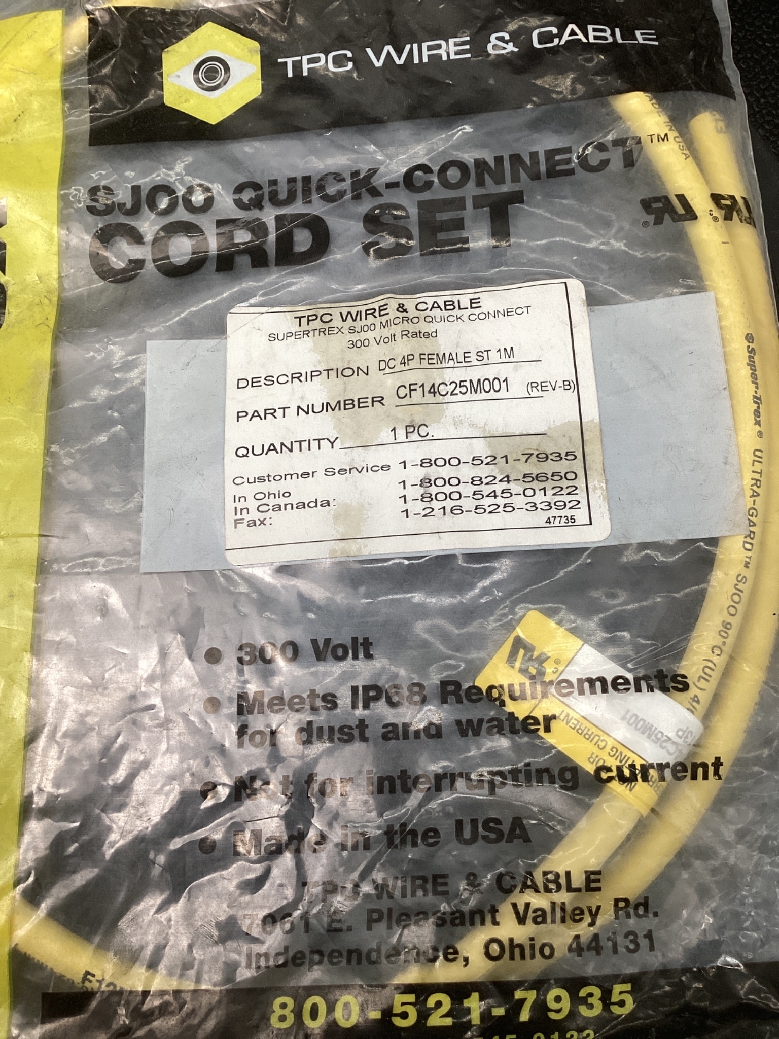 TPC CF14C25M001 DC 4P Female Straight Cable 1M NEW 3