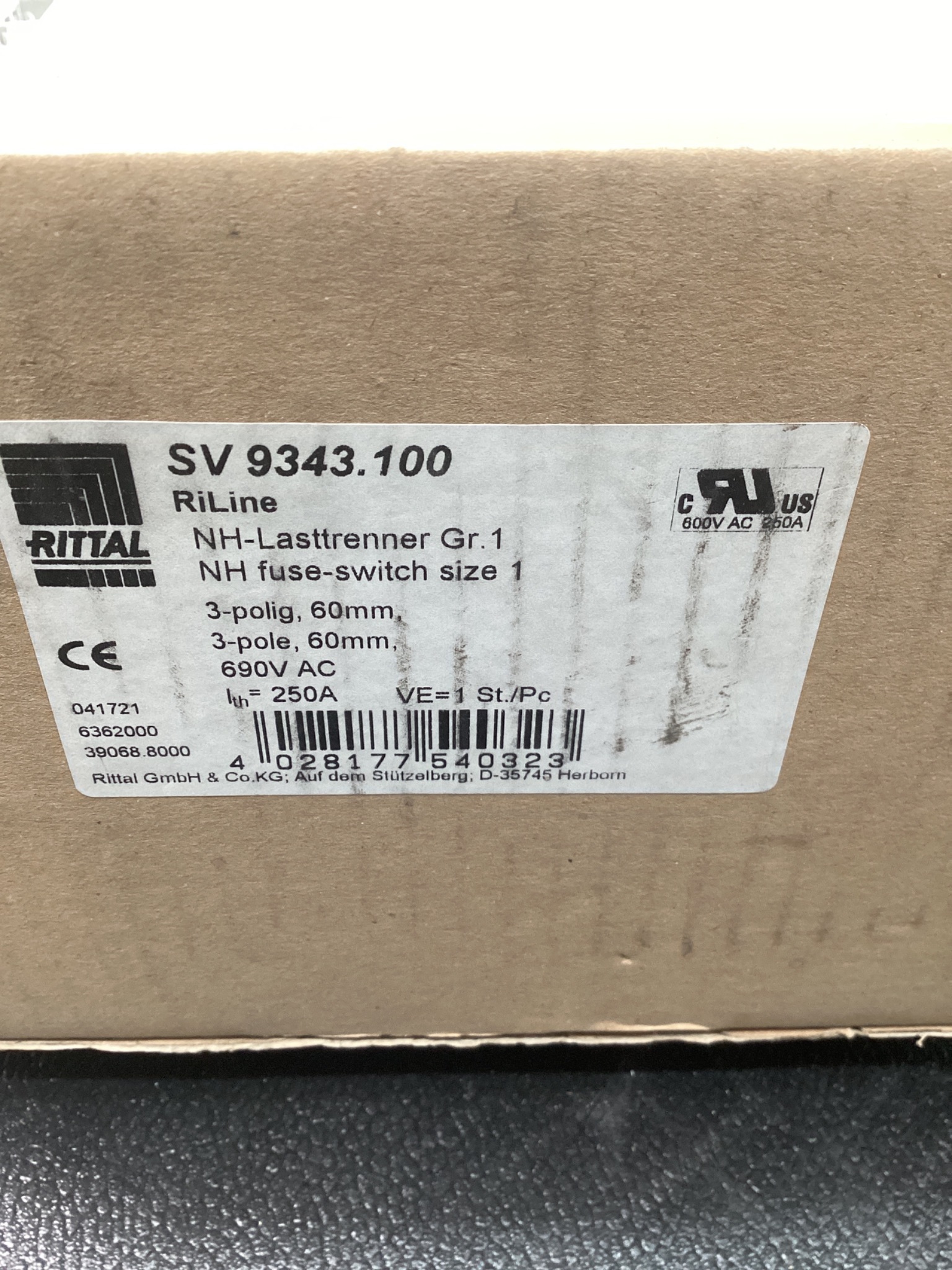 RITTAL SV 9343.100 NH Fuse-Switch Disconnector Size 1 RiLine NEW 5