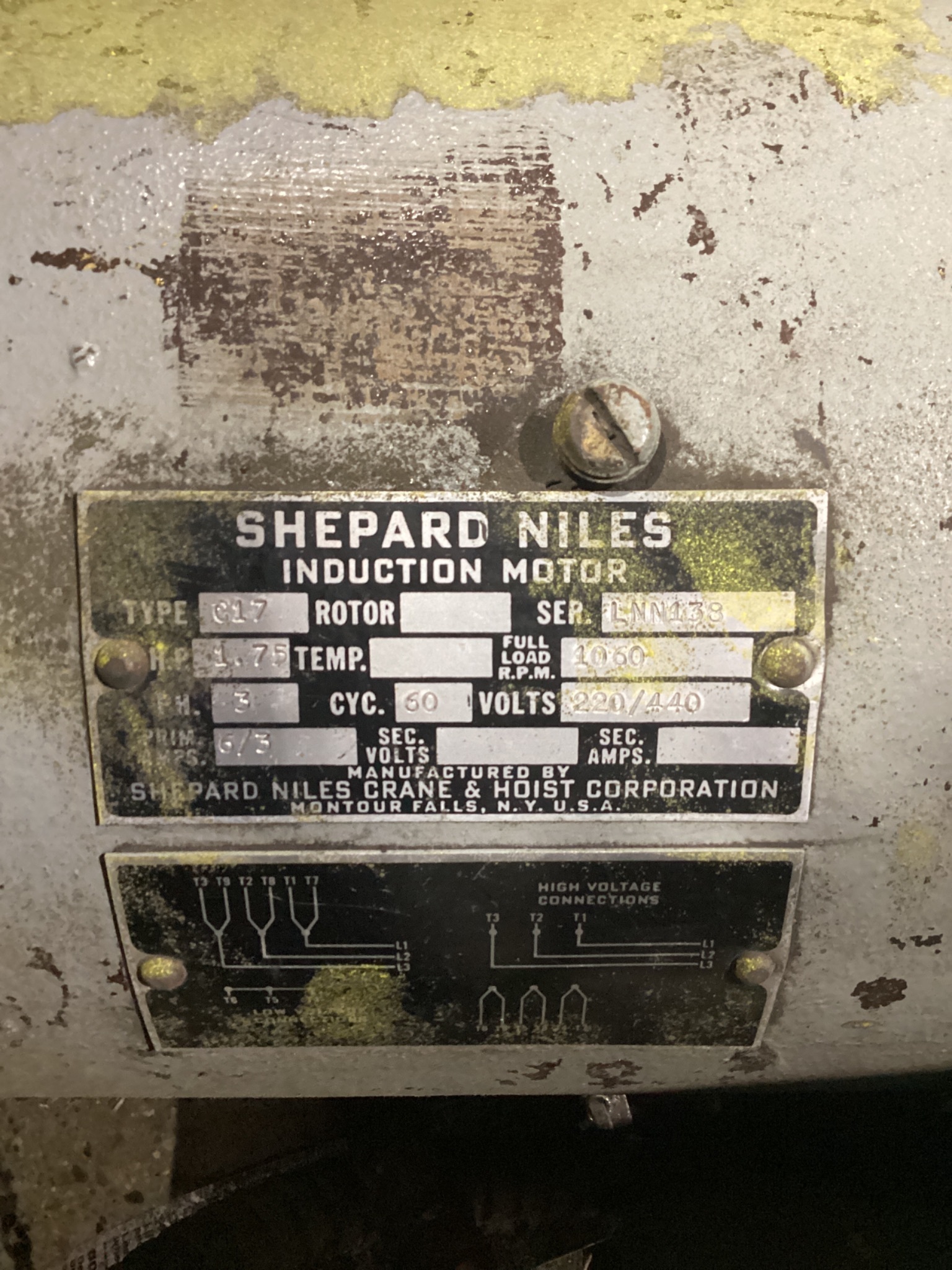 SHEPARD NILES CHAIN HOISTS W/ C17 INDUCTION MOTOR USED 3
