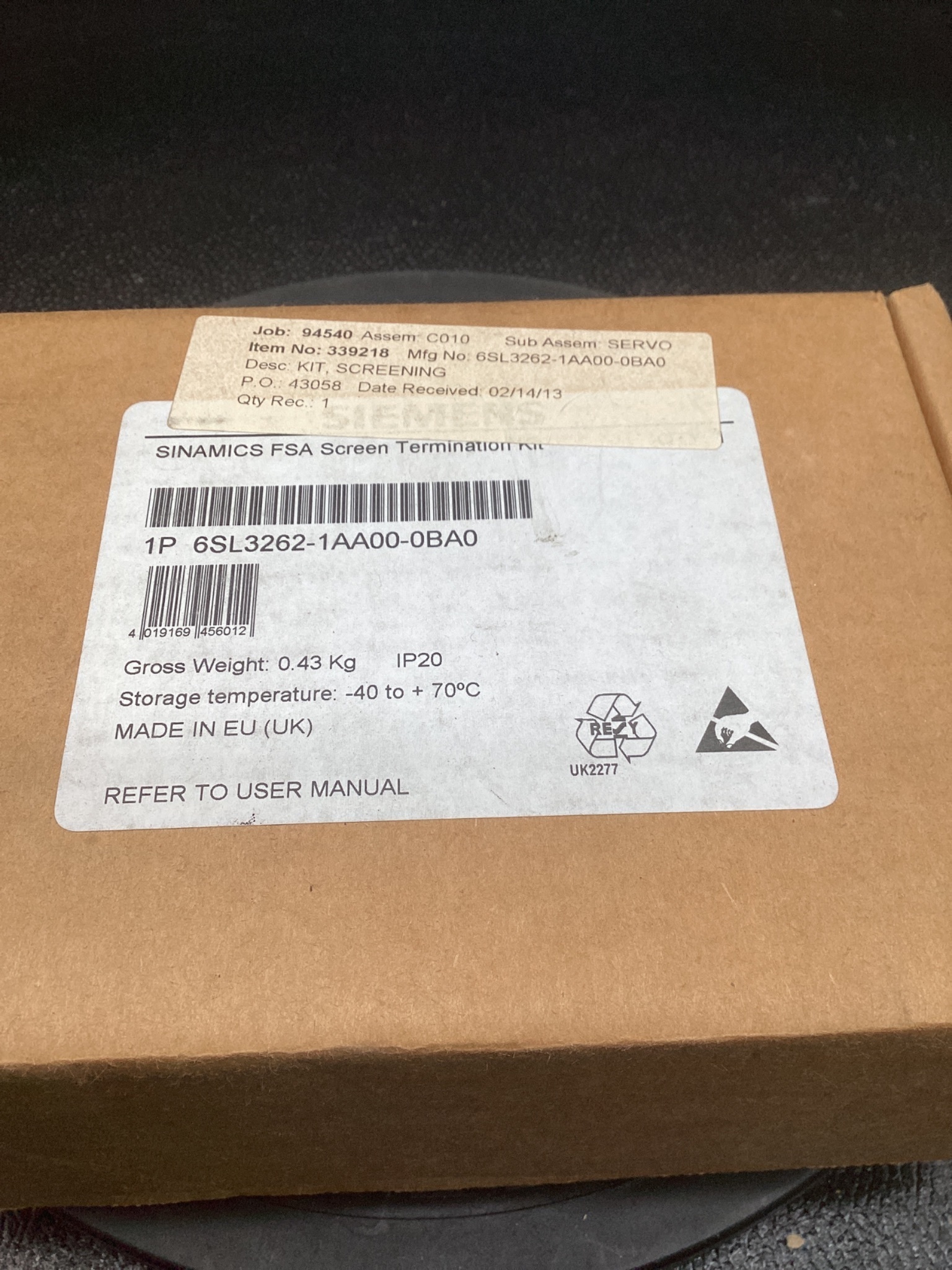 SIEMENS 6SL3262-1AA00-0BA0 Shield Connection Kit FSA Termination NEW 5