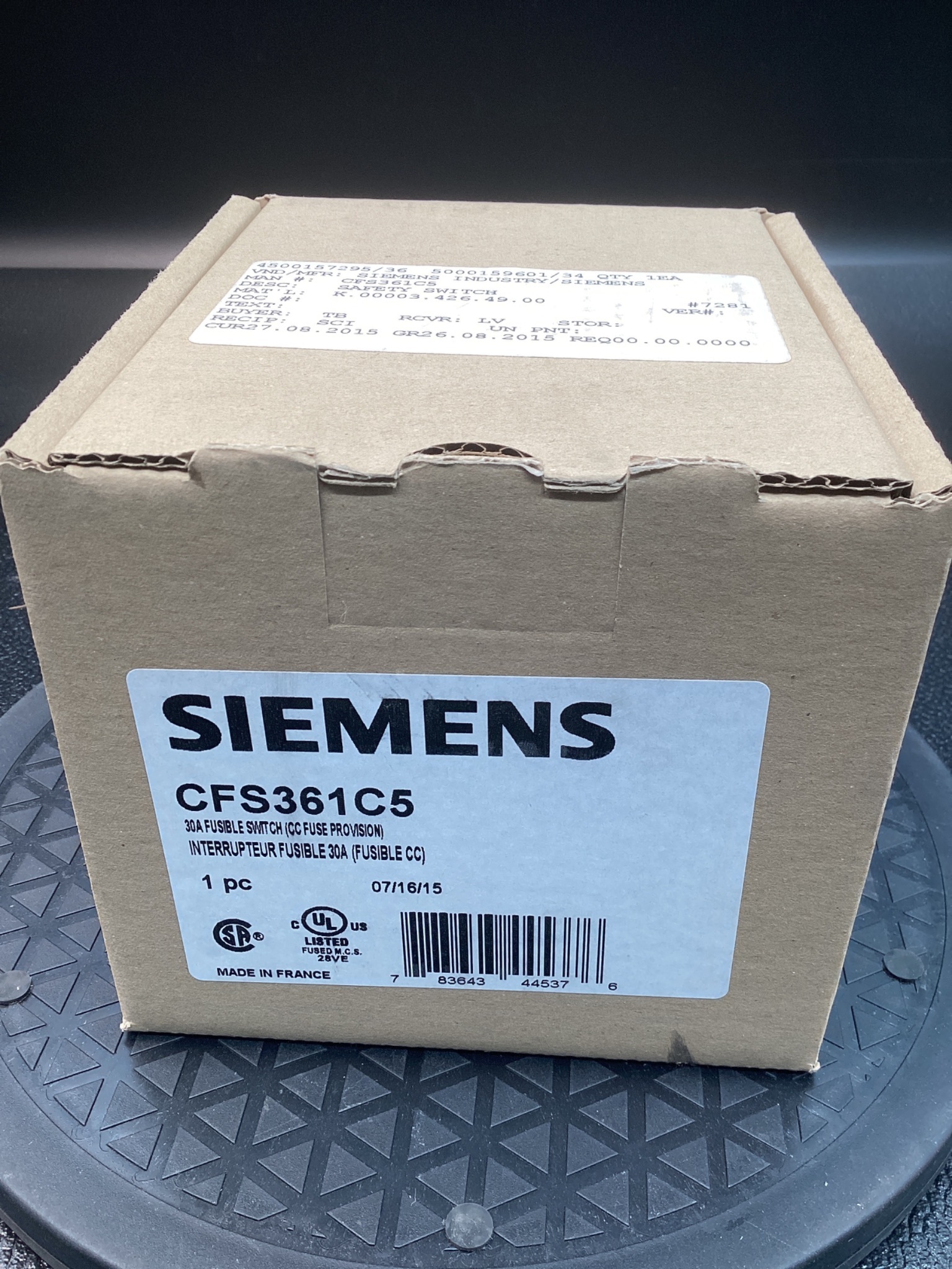 SIEMENS CFS361C5 Compact Fusible Switch 30A 600V 3PH NEW 5