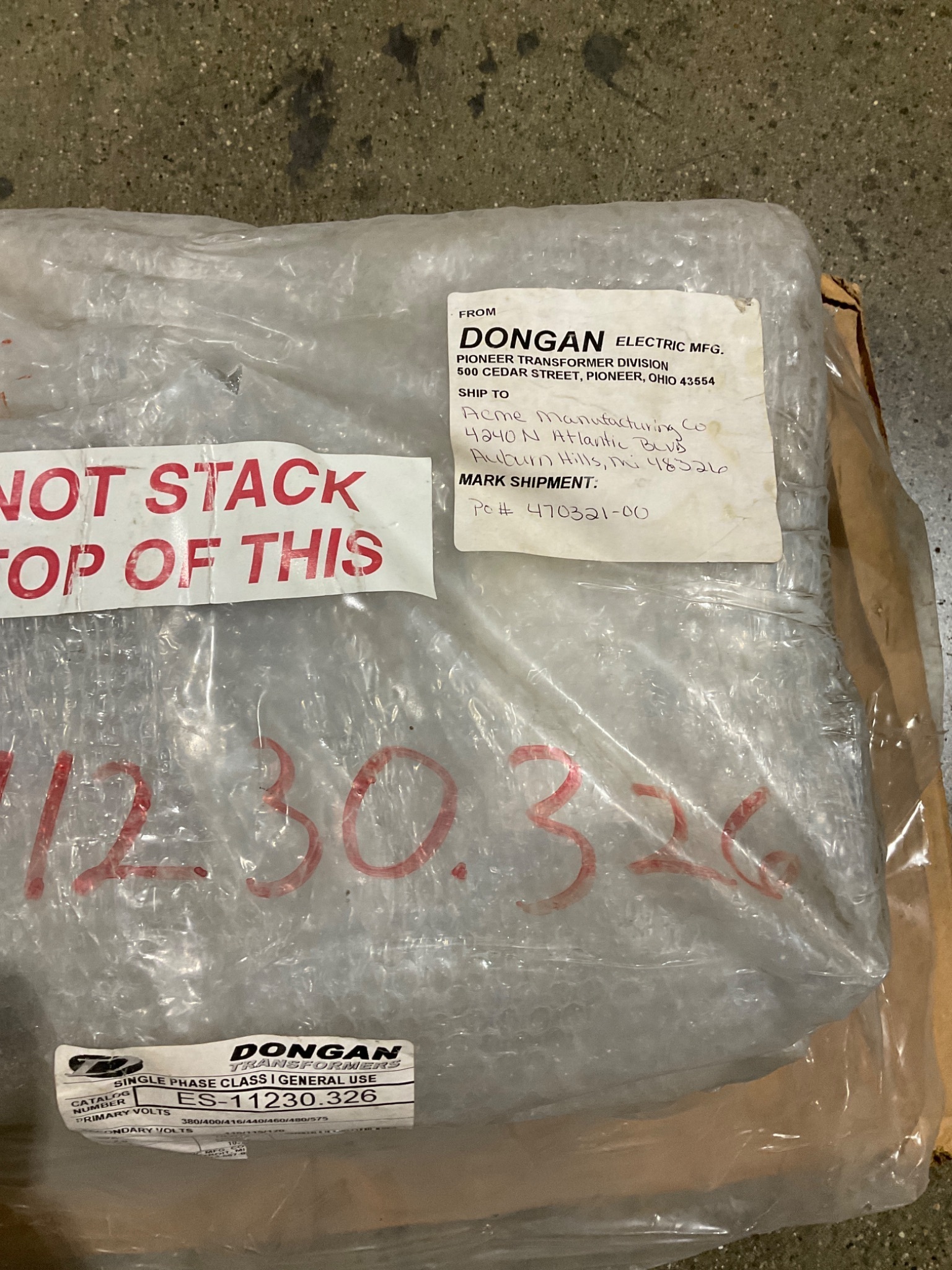 DONGAN ES-11230.326 2.0 KVA Single Phase Transformer NEW 2