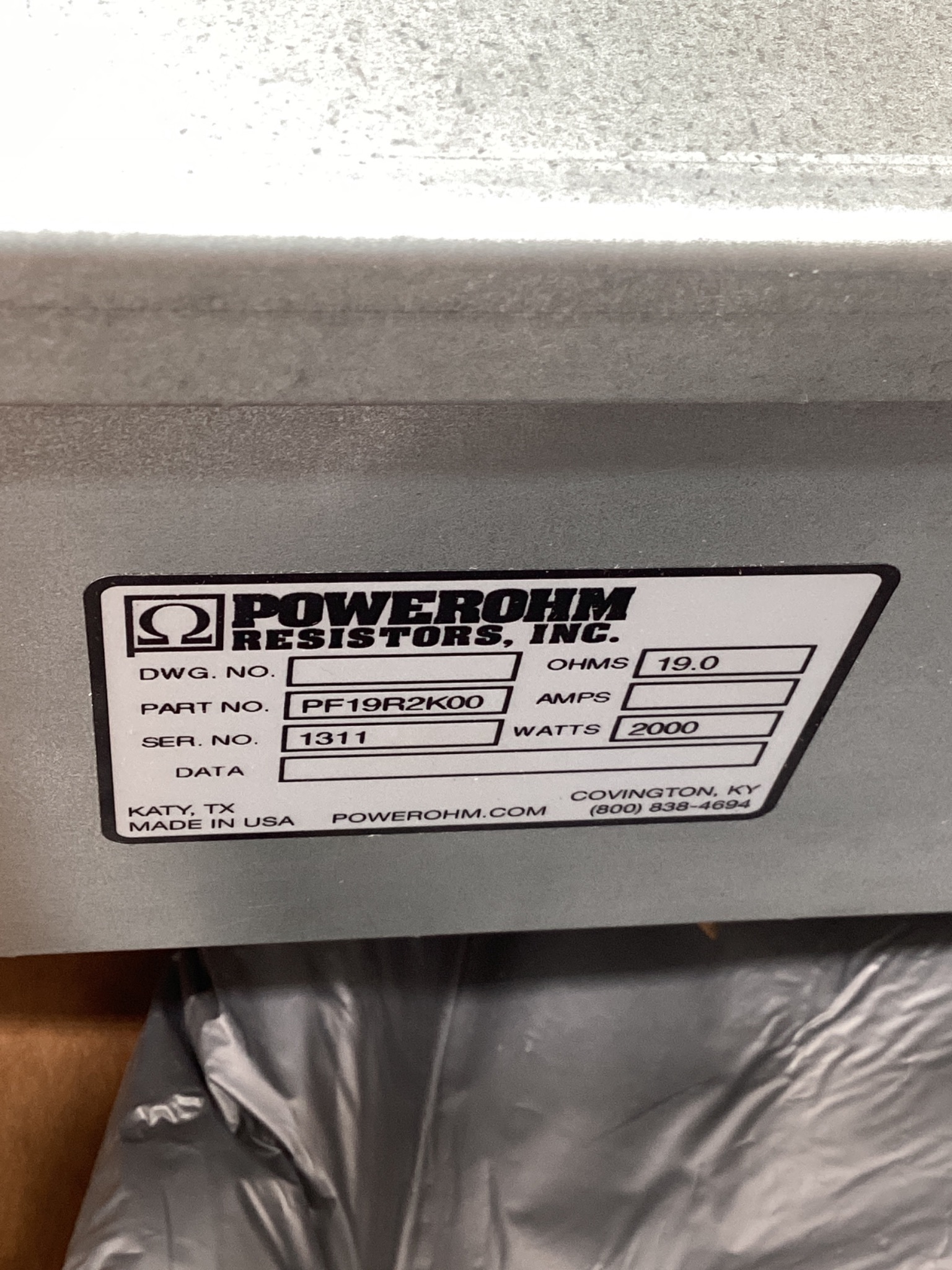 POWEROHM PF19R2K00 Dynamic Braking Resistor 2000W 19 Ohm NEW 4