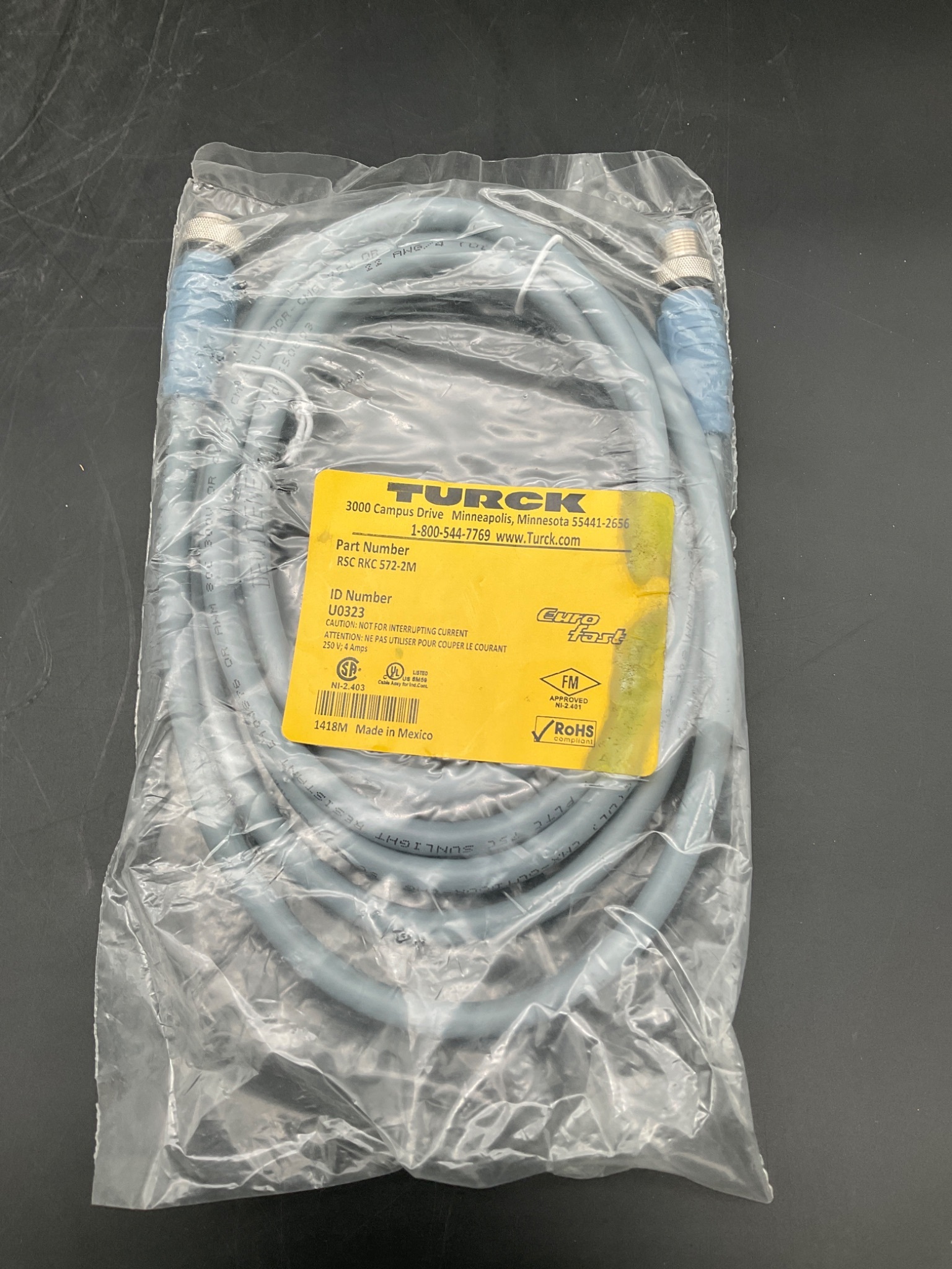 TURCK RSC RKC 572-2M Eurofast Cordset 5-Pin M12 2M NEW 0