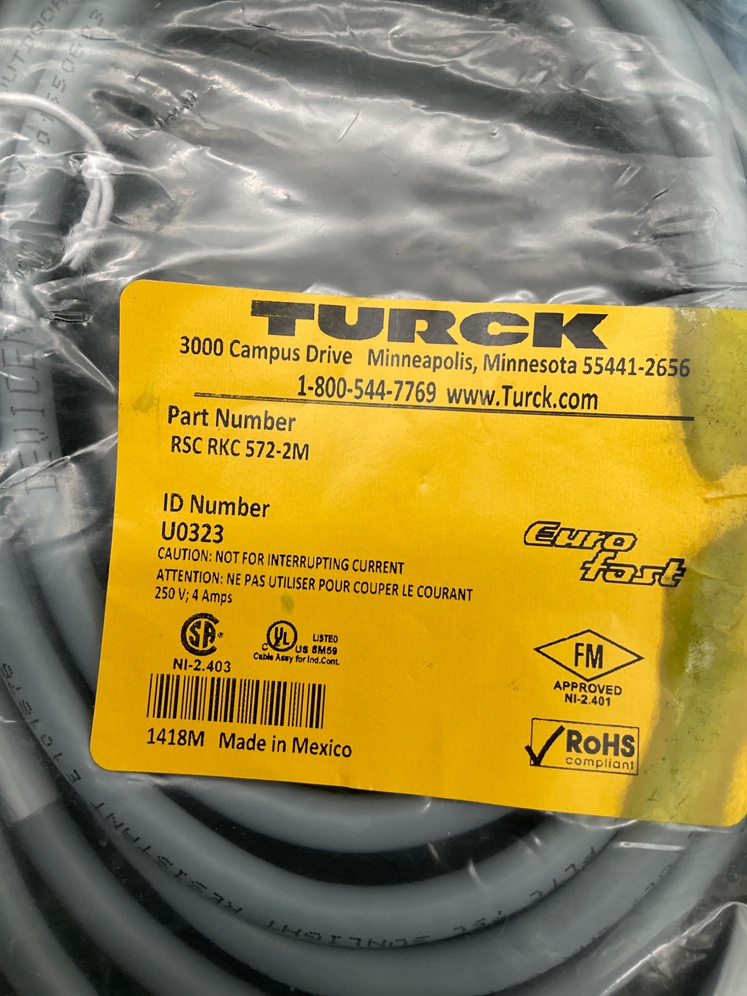 TURCK RSC RKC 572-2M Eurofast Cordset 5-Pin M12 2M NEW 2
