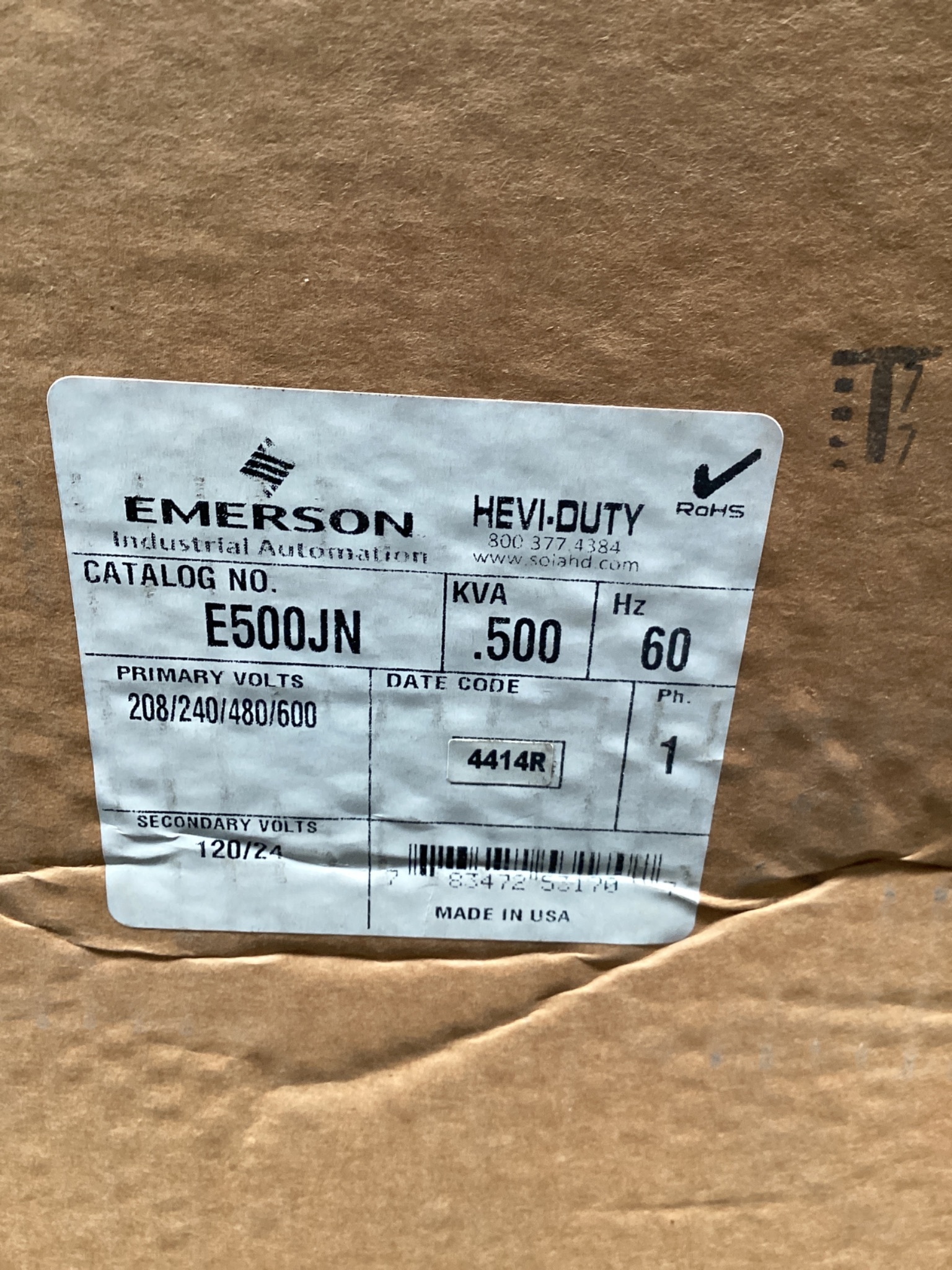 SolaHD E500JN Control Transformer 500VA 208–600V - 120/24V NEW 4