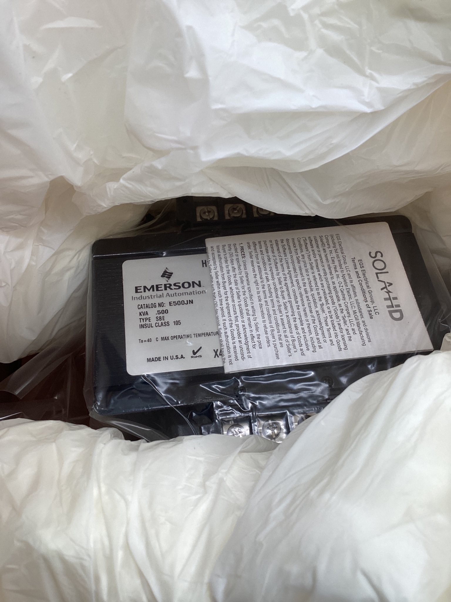 SolaHD E500JN Control Transformer 500VA 208–600V - 120/24V NEW 5