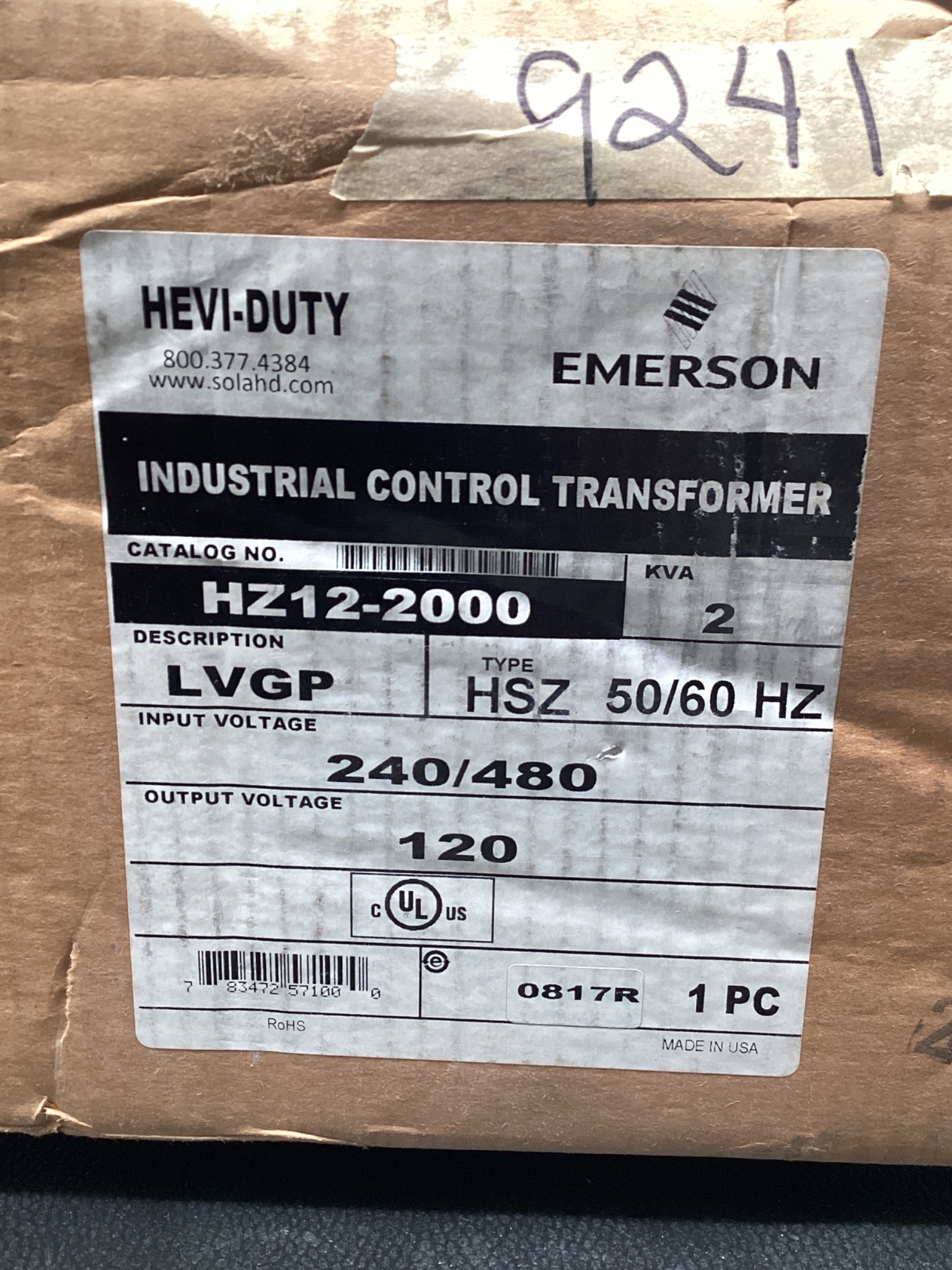 SolaHD HZ12-2000 Control Transformer 2KVA 240/480V - 120V 1PH NEW 4