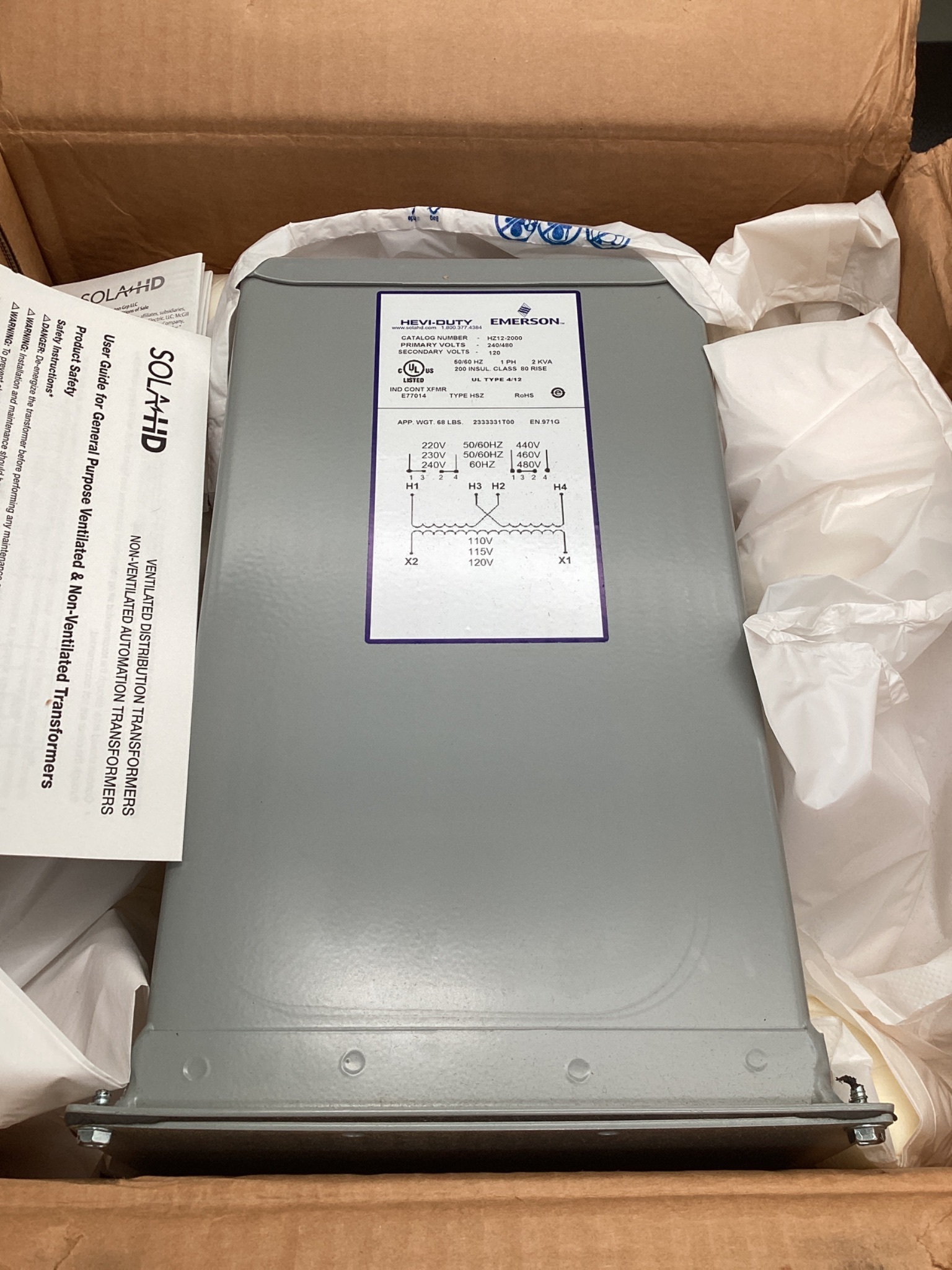 SolaHD HZ12-2000 Control Transformer 2KVA 240/480V - 120V 1PH NEW 5