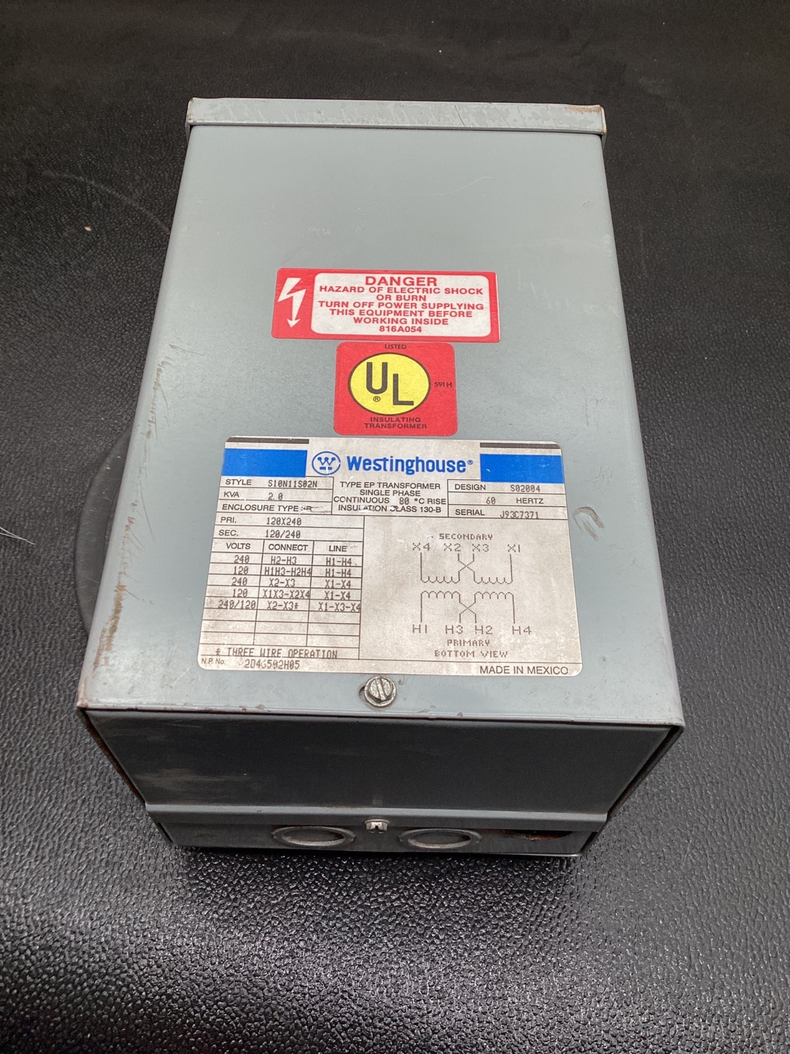WESTINGHOUSE S10N11S02N 2KVA Transformer 120x240V - 120/240V USED 0