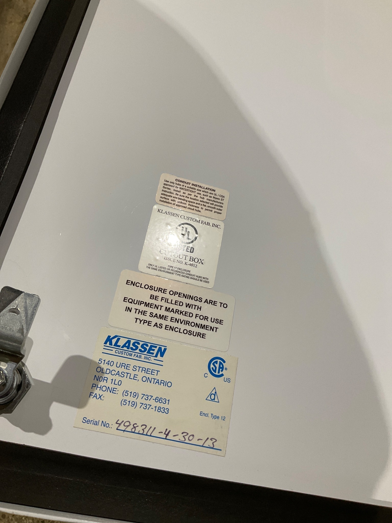 KLASSEN K-4012 Cutout Box Enclosure Type 12 NEW 4