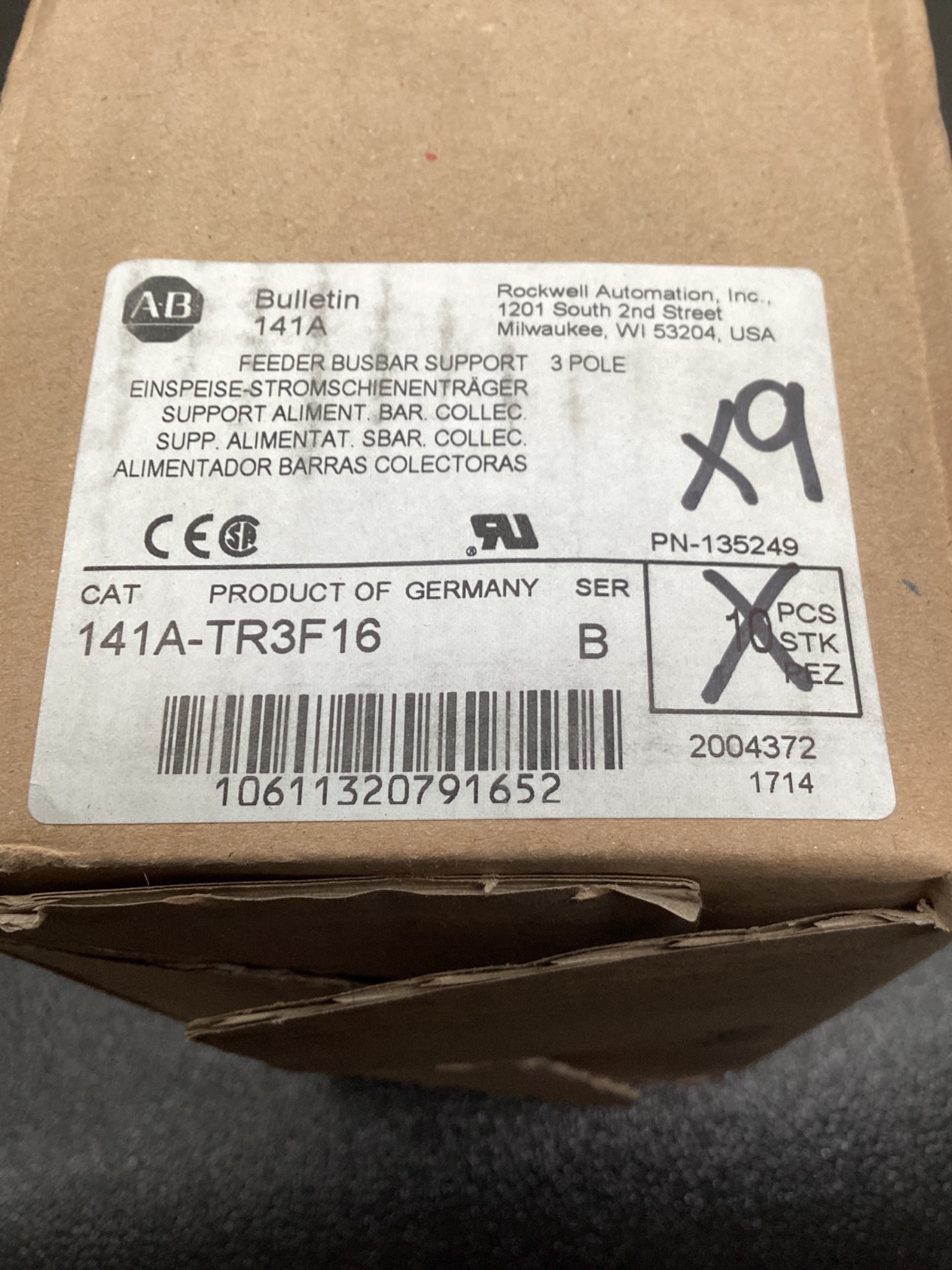 ALLEN BRADLEY 141A-TR3F16 Feeder Busbar Support 3 Pole NEW (LOT OF 9) 5