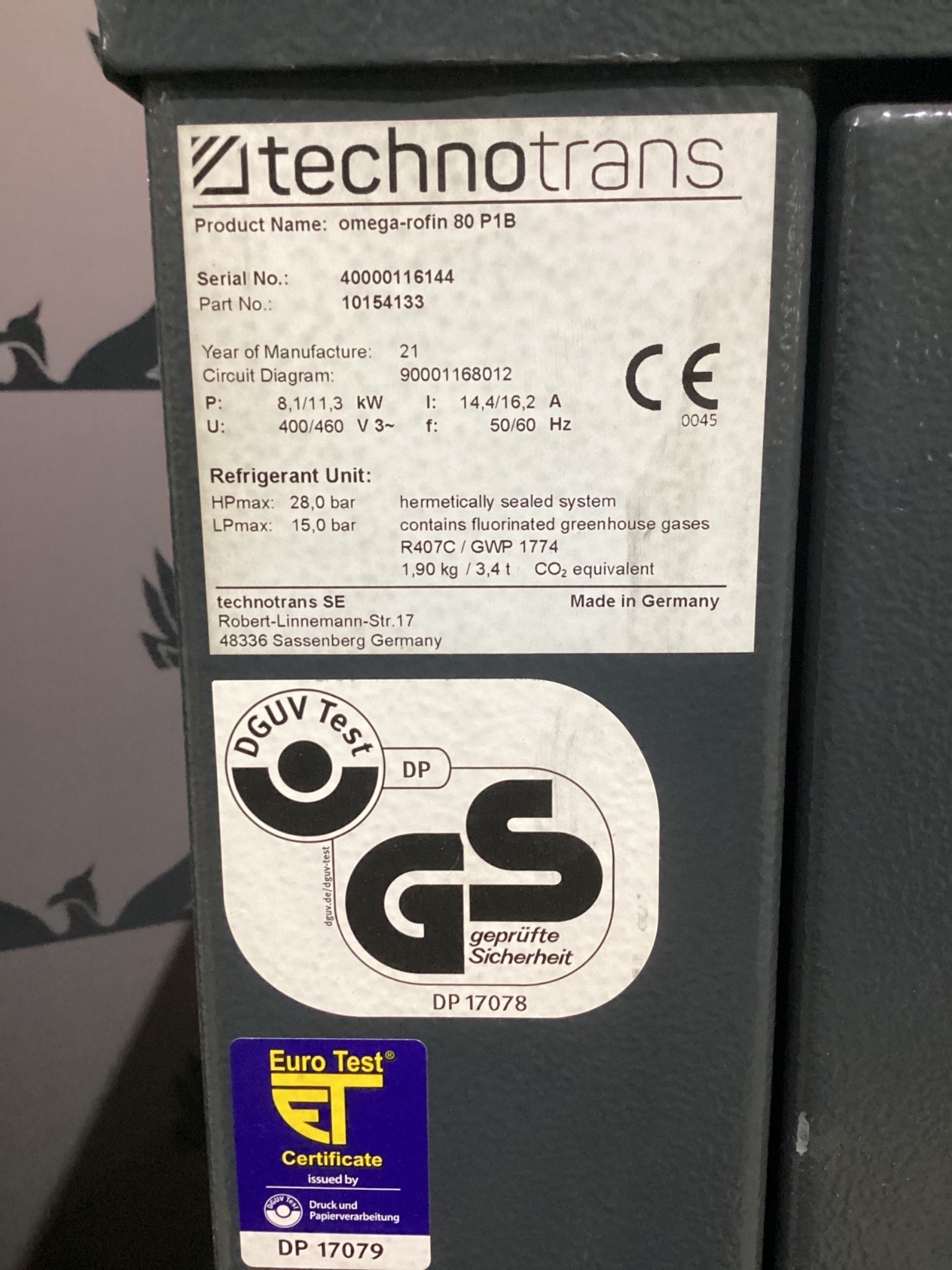 TECHNOTRANS 10154133 Omega-Rofin 80 P1B Laser Cooling Module USED 4