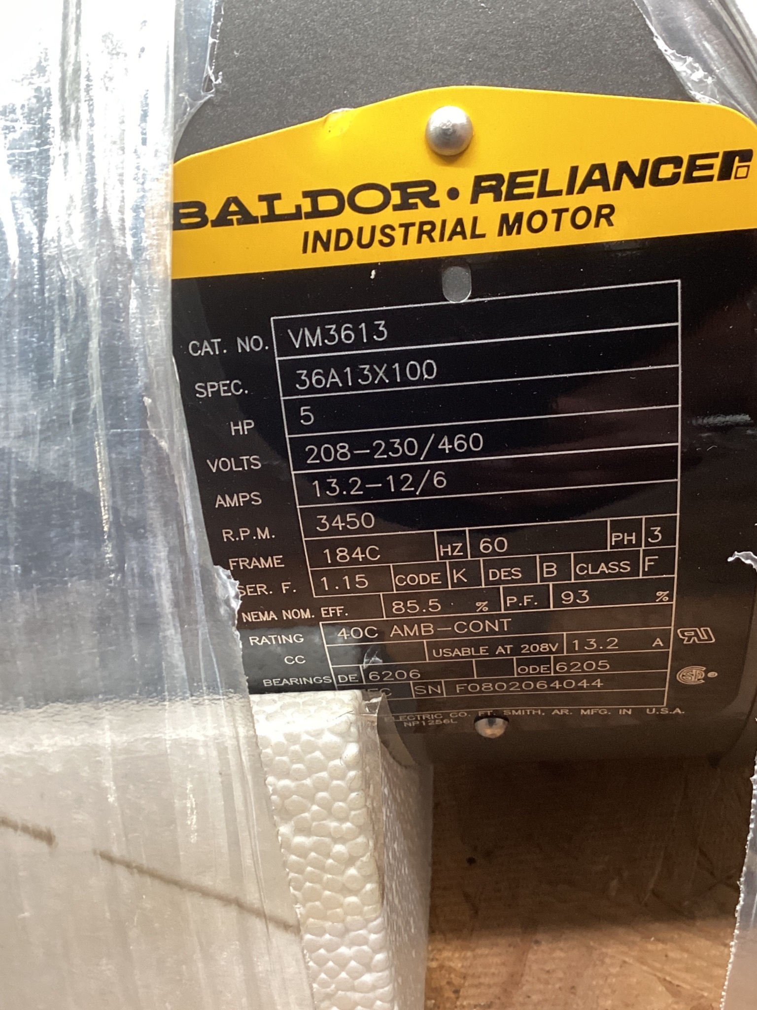 BALDOR VM3613 5 HP Industrial AC Motor NEW 5