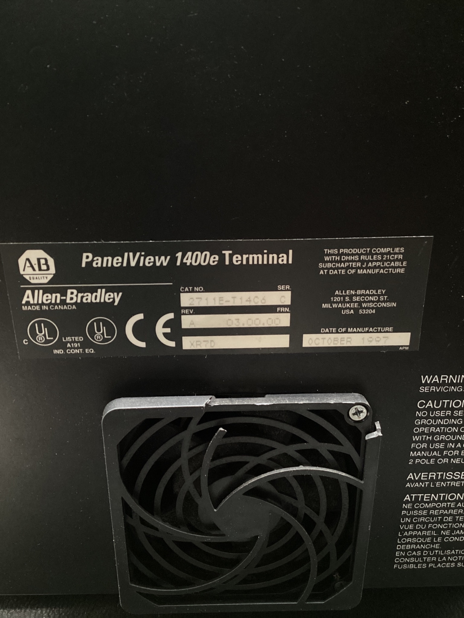 ALLEN BRADLEY 2711E-T14C6 PanelView 1400E Touch Terminal USED 4