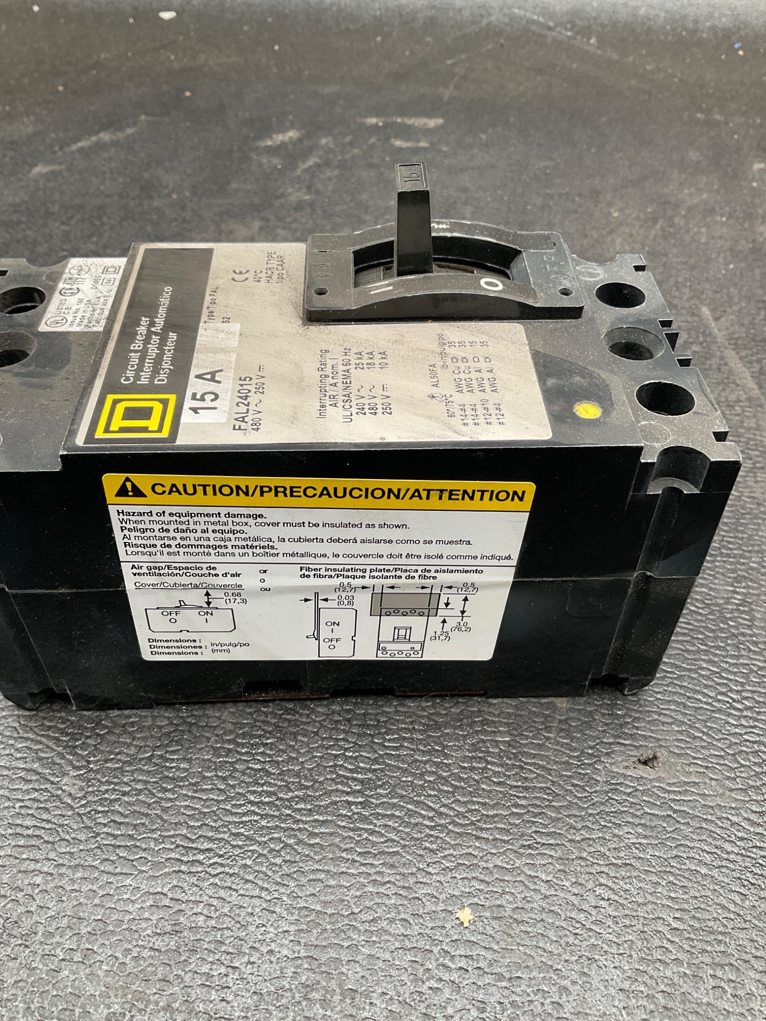SQUARE D FAL24015 2-Pole 15A Circuit Breaker USED 1