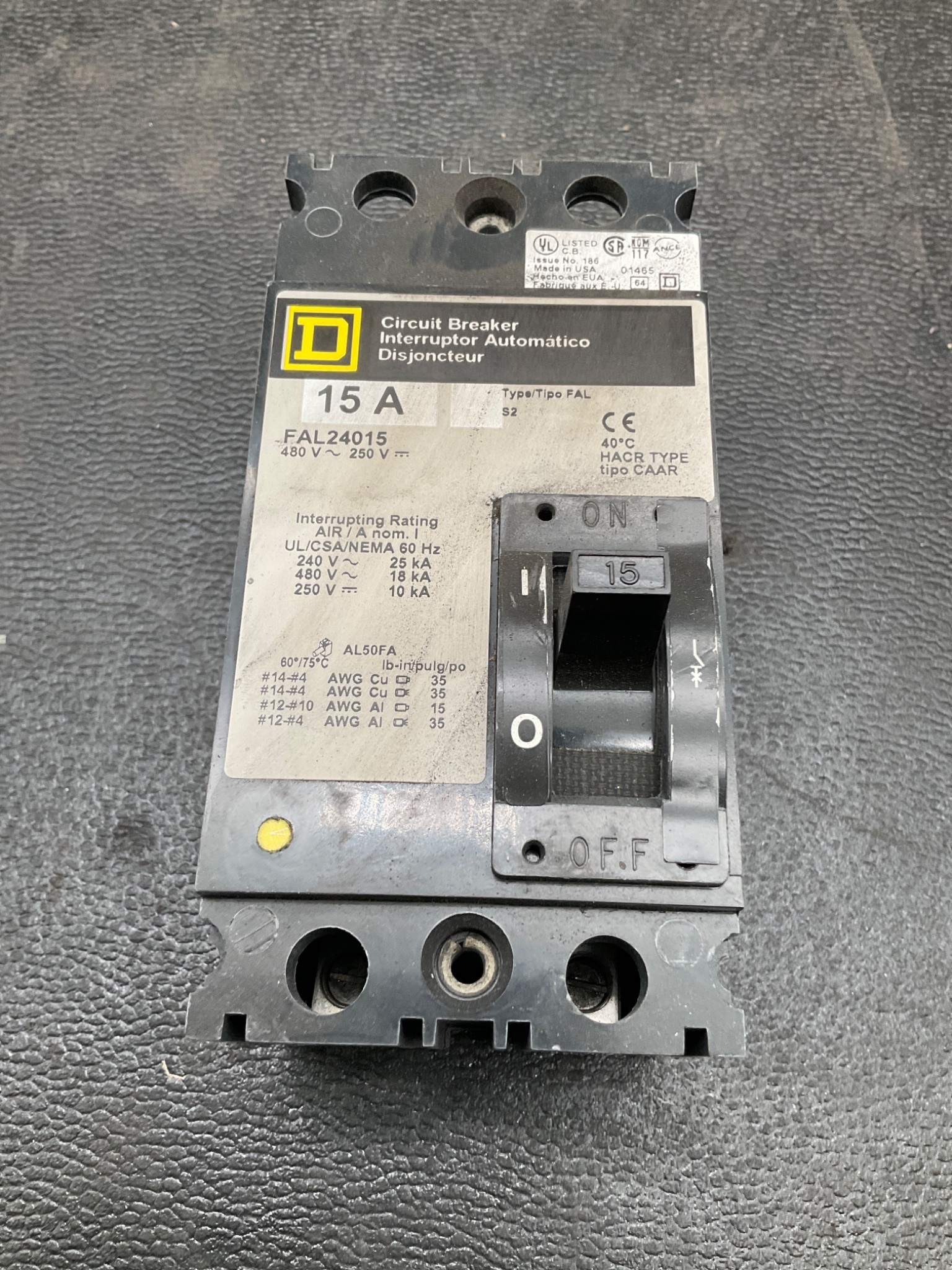 SQUARE D FAL24015 2-Pole 15A Circuit Breaker USED 3