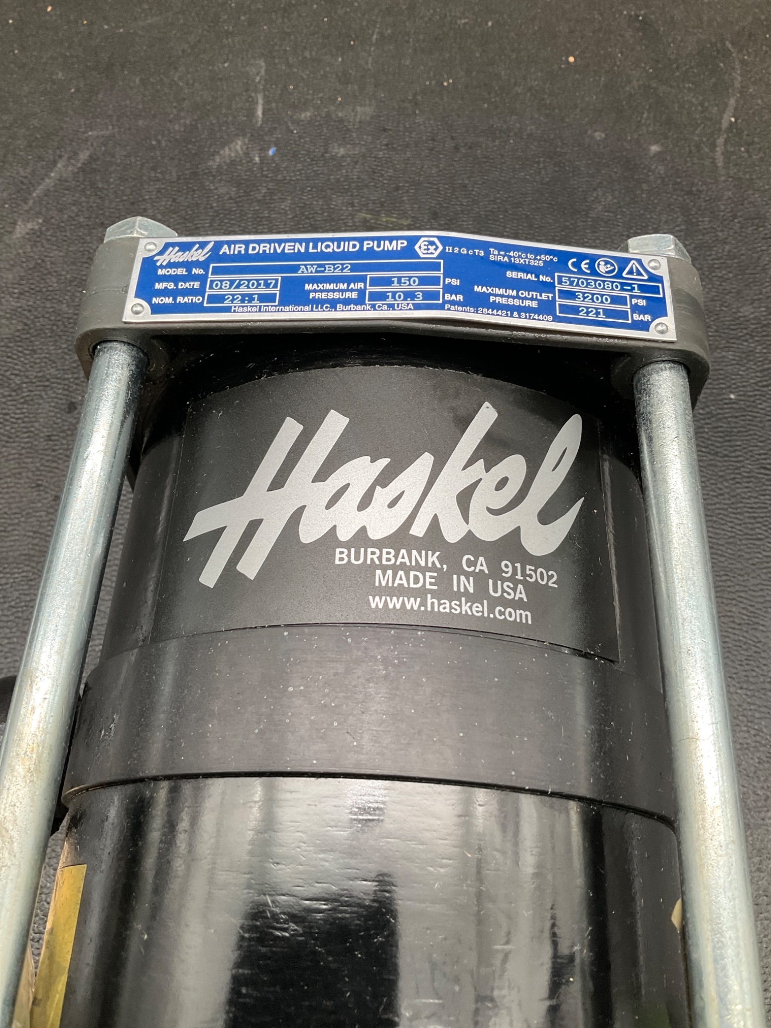 HASKEL AW-B22 Air-Driven Liquid Pump 2HP 3200 PSI NEW 1