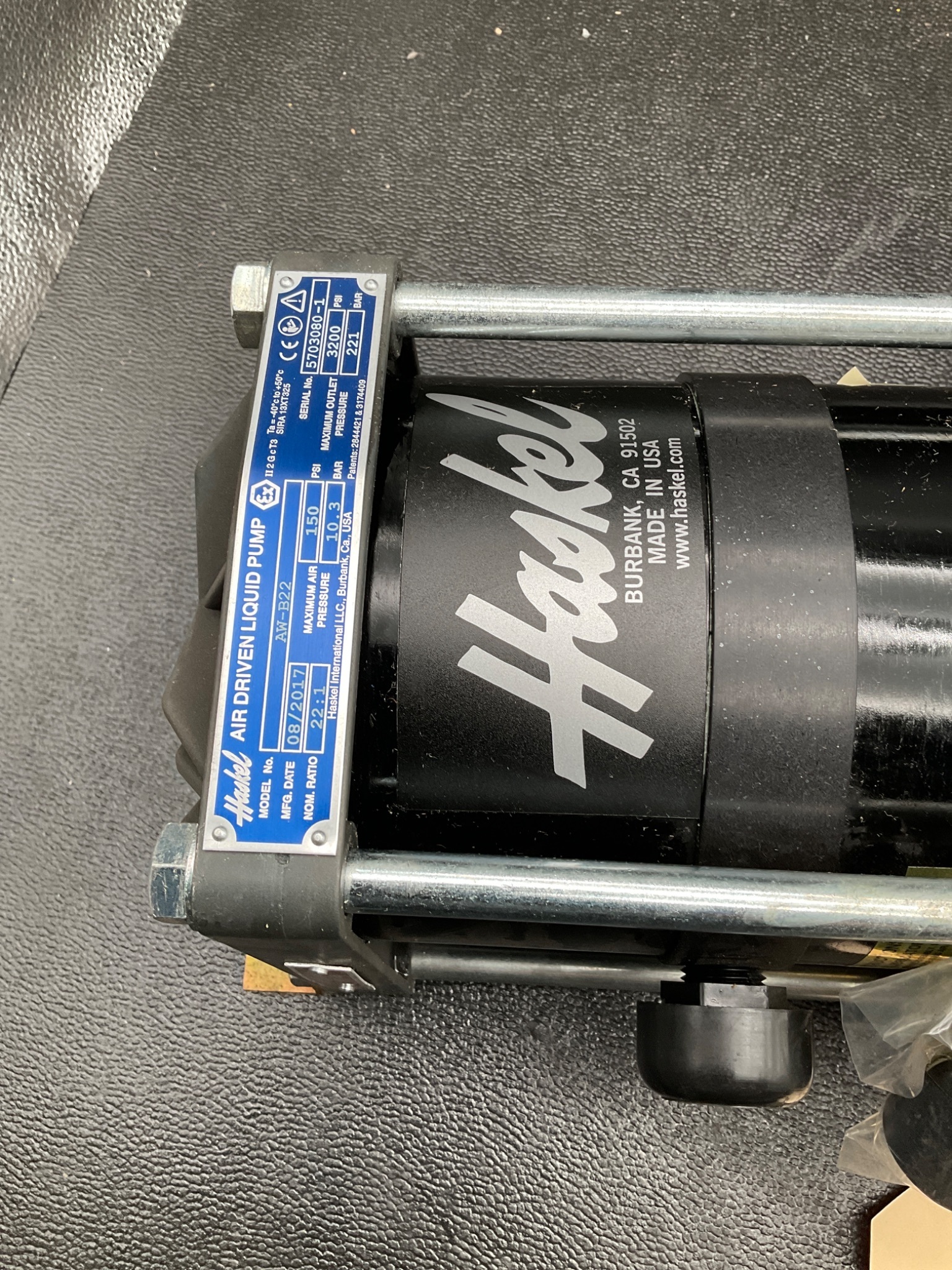 HASKEL AW-B22 Air-Driven Liquid Pump 2HP 3200 PSI NEW 6