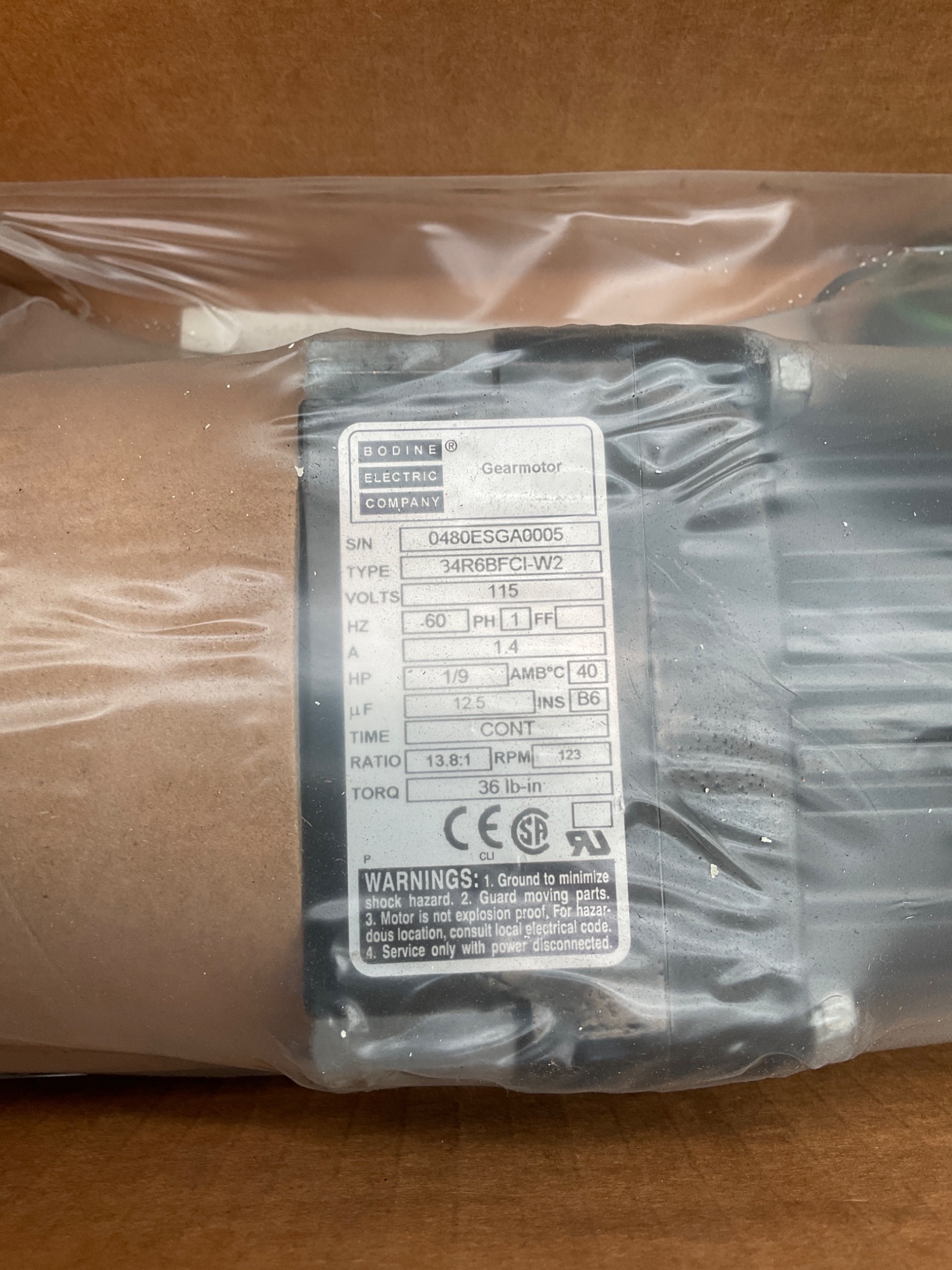 BODINE ELECTRIC 34R6BFCI-W2 AC Gearmotor 1/9HP 115V 20.4:1 Ratio NEW 1