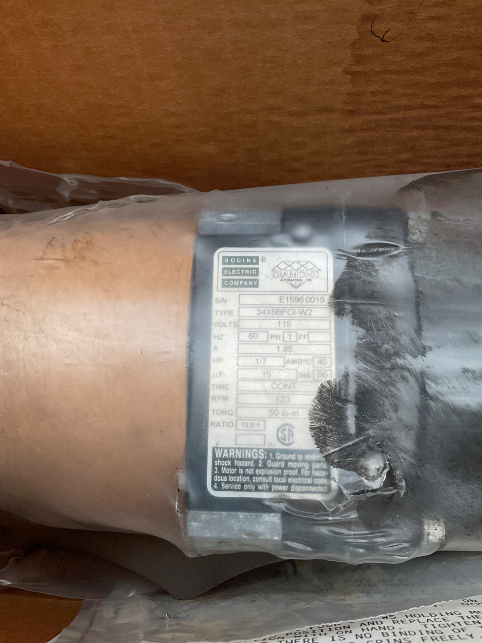 BODINE ELECTRIC 34R6BFCI-W2 AC Gearmotor 1/9HP 115V 20.4:1 Ratio NEW 1