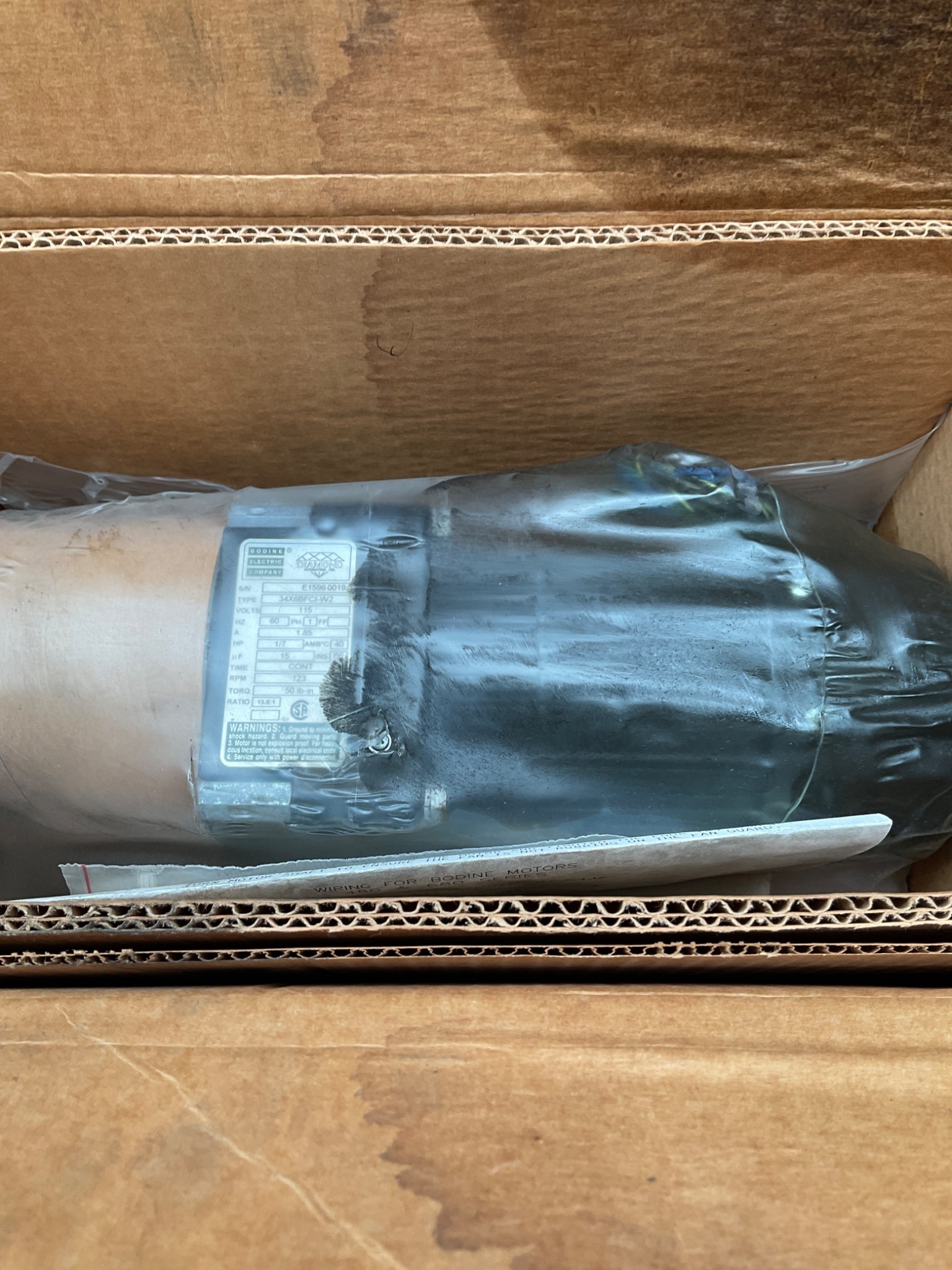 BODINE ELECTRIC 34R6BFCI-W2 AC Gearmotor 1/9HP 115V 20.4:1 Ratio NEW 2